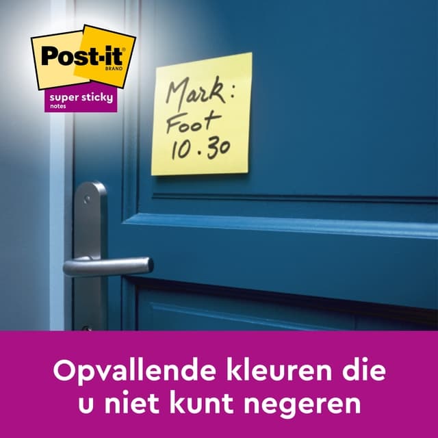 Memoblok Post-it 654 Super Sticky 76x76mm geel 14+2 gratis 4
