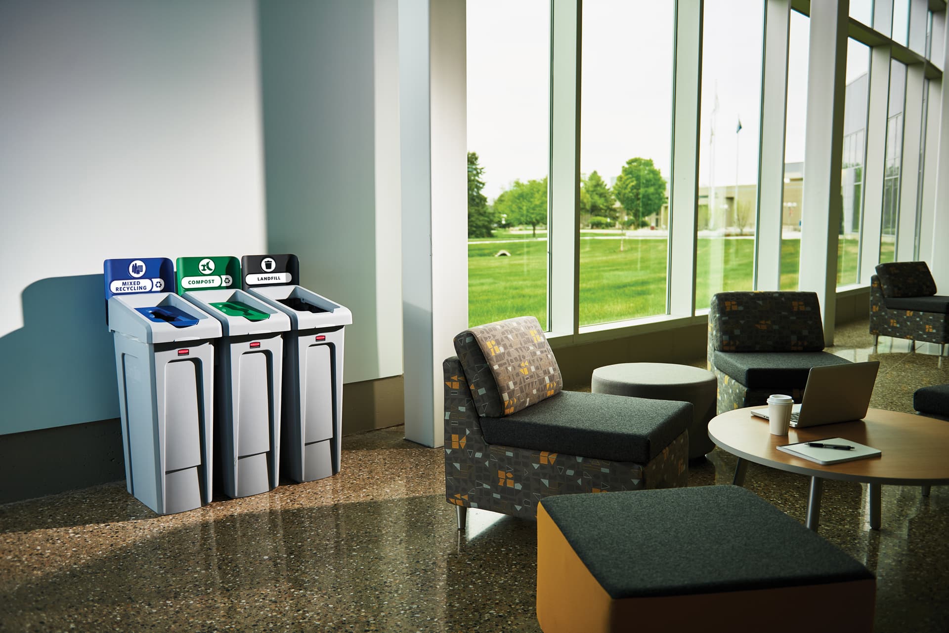 Afvalbak Rubbermaid Slim Jim Recyclestation starterset 87 liter grijs 5