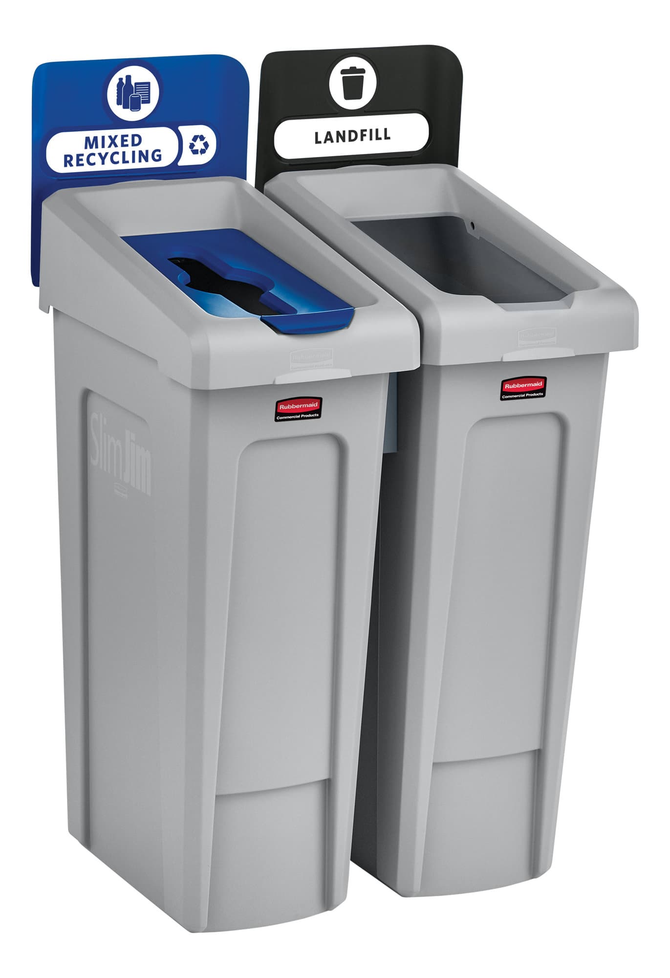 Afvalbak Rubbermaid Slim Jim Recyclestation starterset 87 liter grijs 2