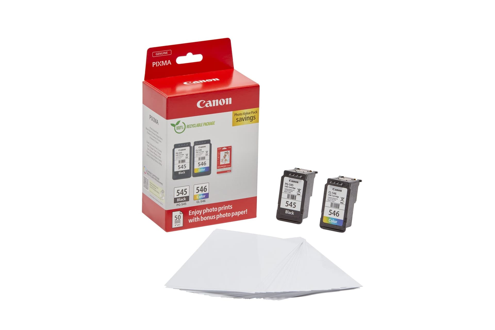 Inktcartridge Canon PG-545 CL-546 zw + kl + papier 2