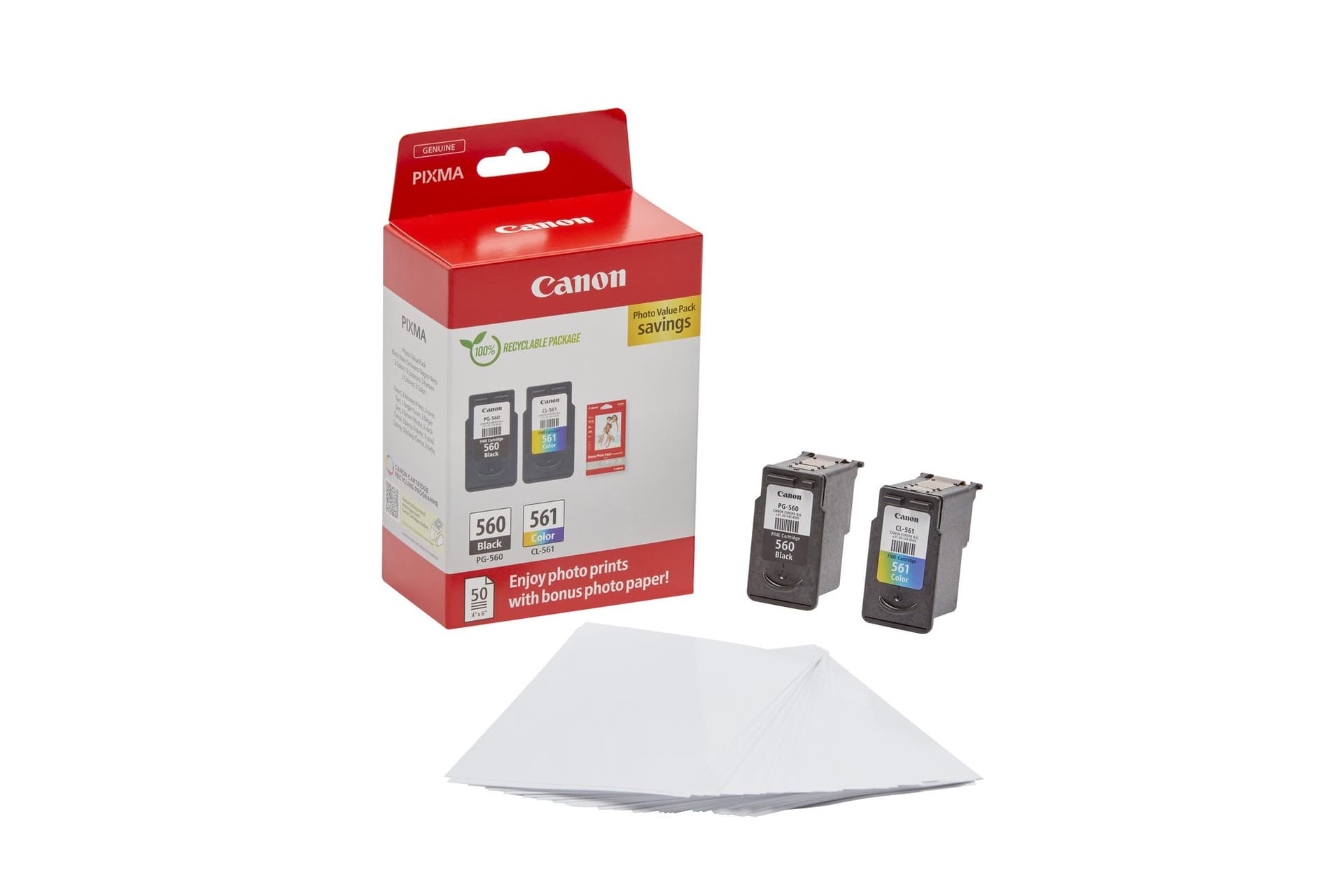 Inktcartridge Canon PG-560 CL-561 zw + kl + papier 2