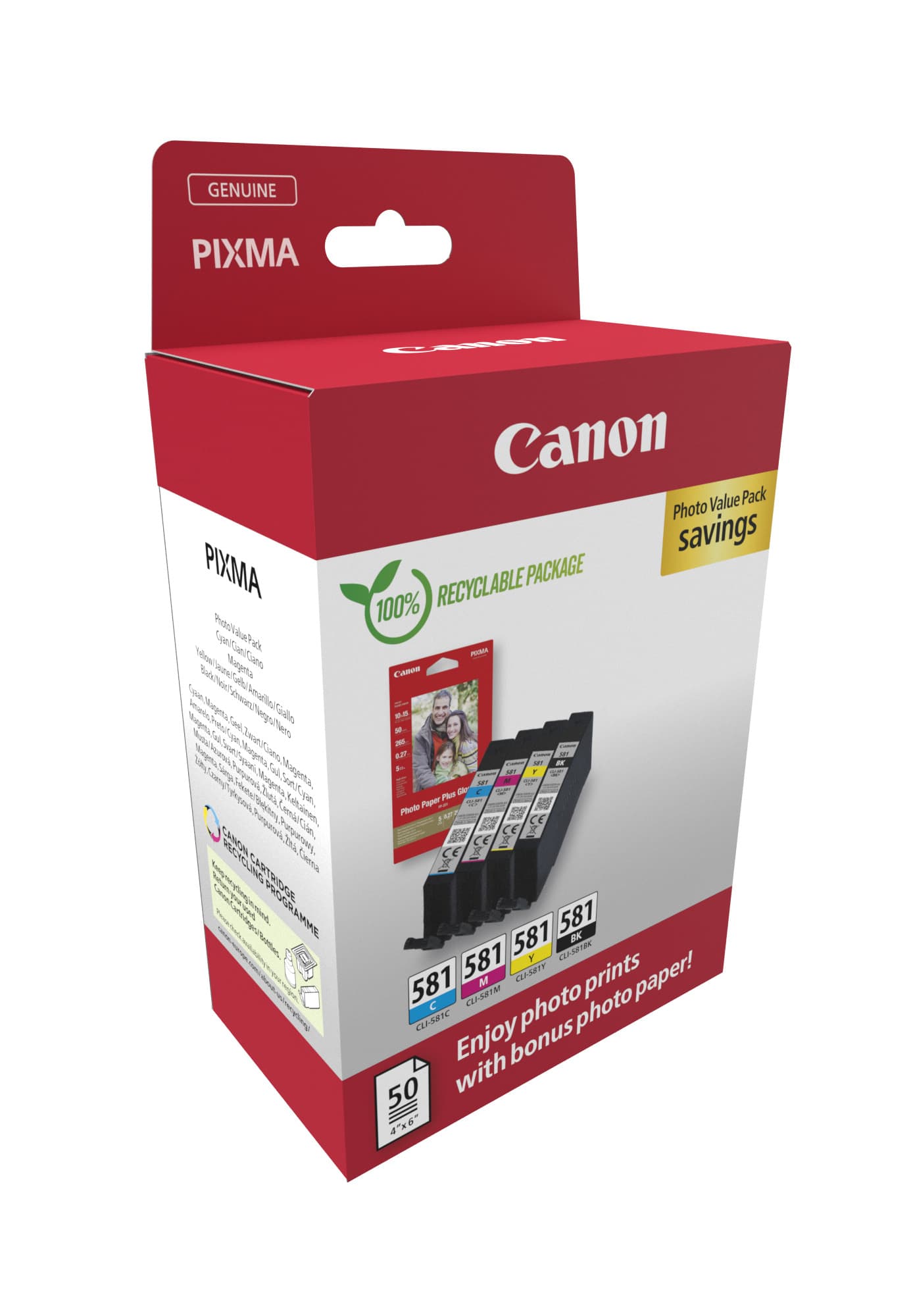 Inktcartridge Canon CLI-581 4 kleuren + papier 3