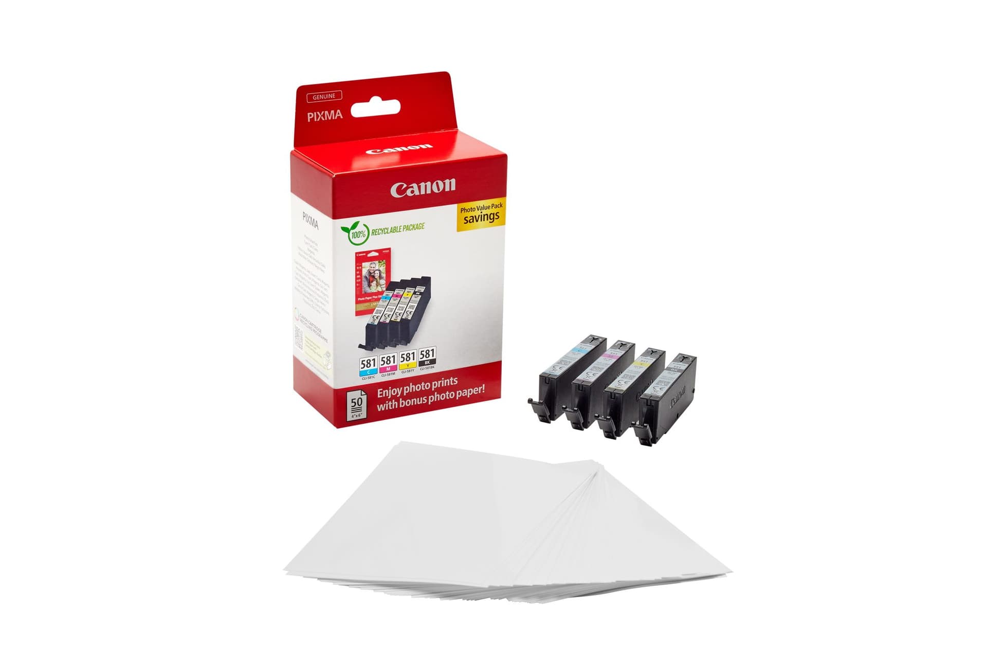 Inktcartridge Canon CLI-581 4 kleuren + papier 2