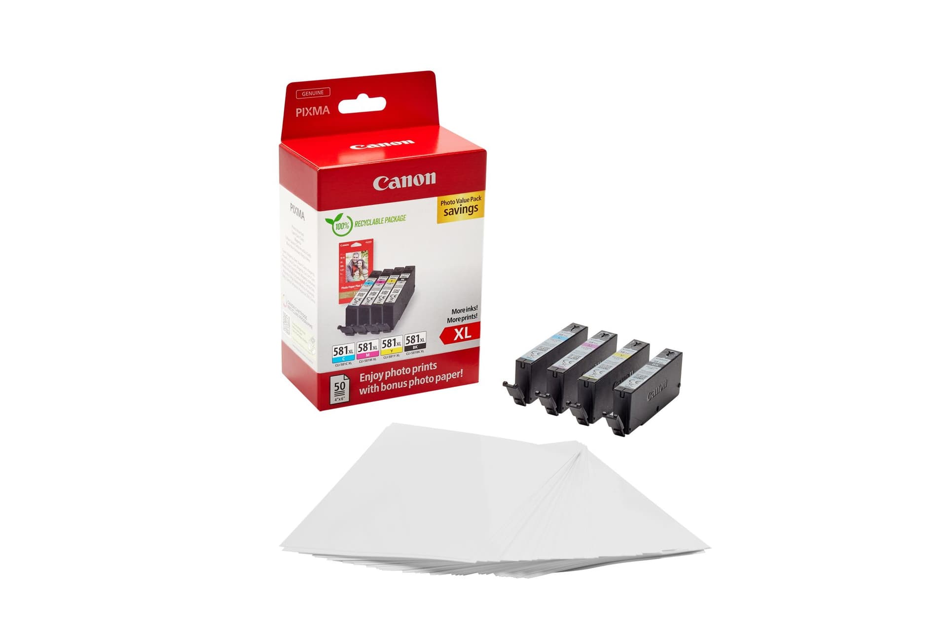 Inktcartridge Canon CLI-581XL 4 kleuren + papier 2