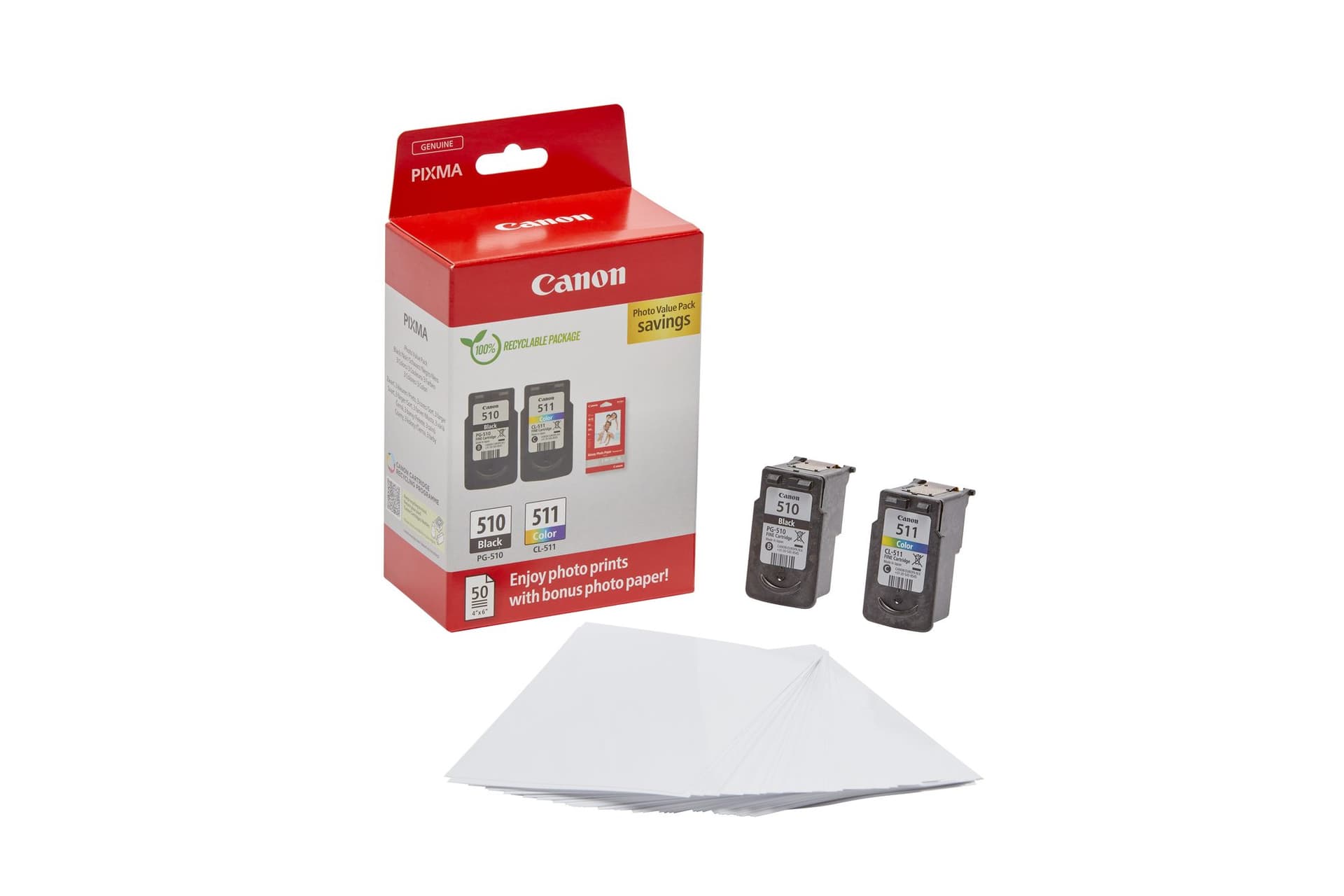 Inktcartridge Canon PG-510 CL-511 zw + kl + papier 2