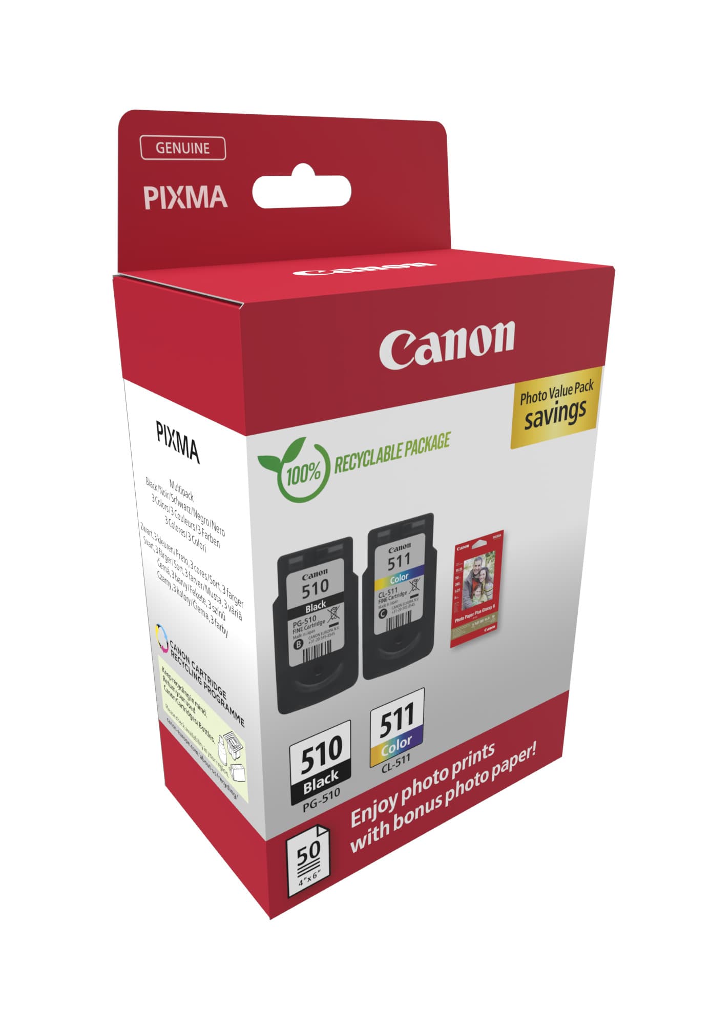 Inktcartridge Canon PG-510 CL-511 zw + kl + papier 3