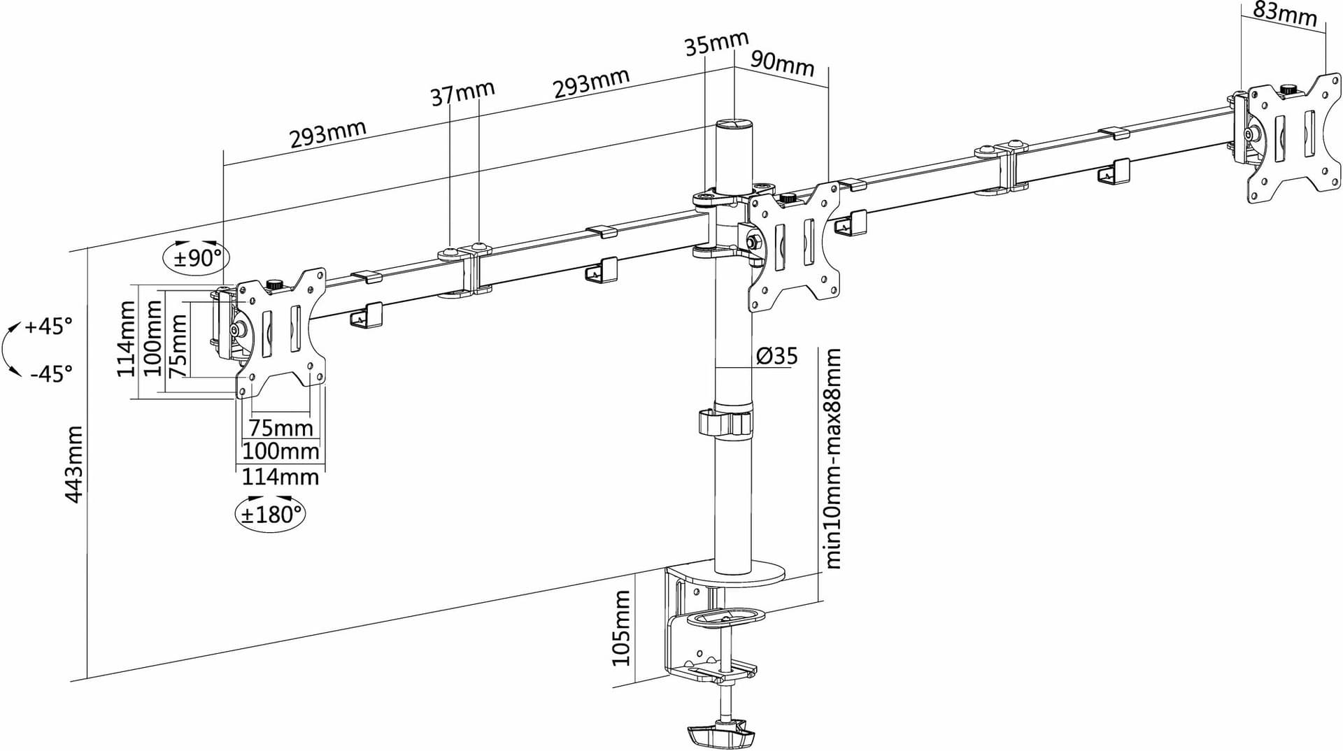 Monitorarm Neomounts  D550D3 10-27" zwart 2