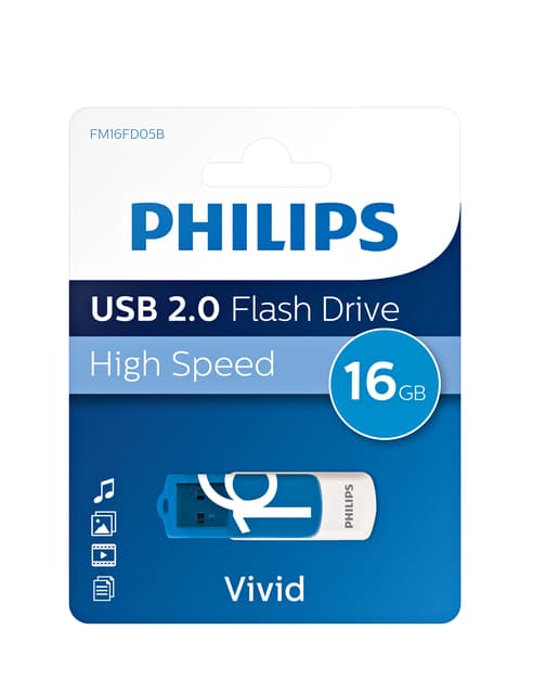 USB stick 2.0 Philips Vivid USB-A 16GB blauw 3
