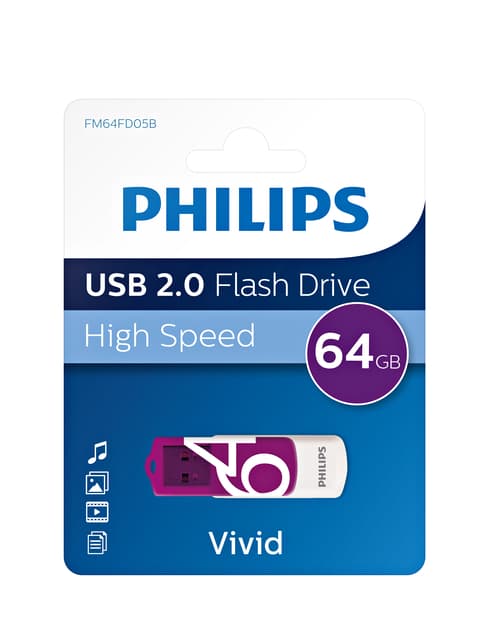USB stick 2.0 Philips Vivid USB-A 64GB paars 3
