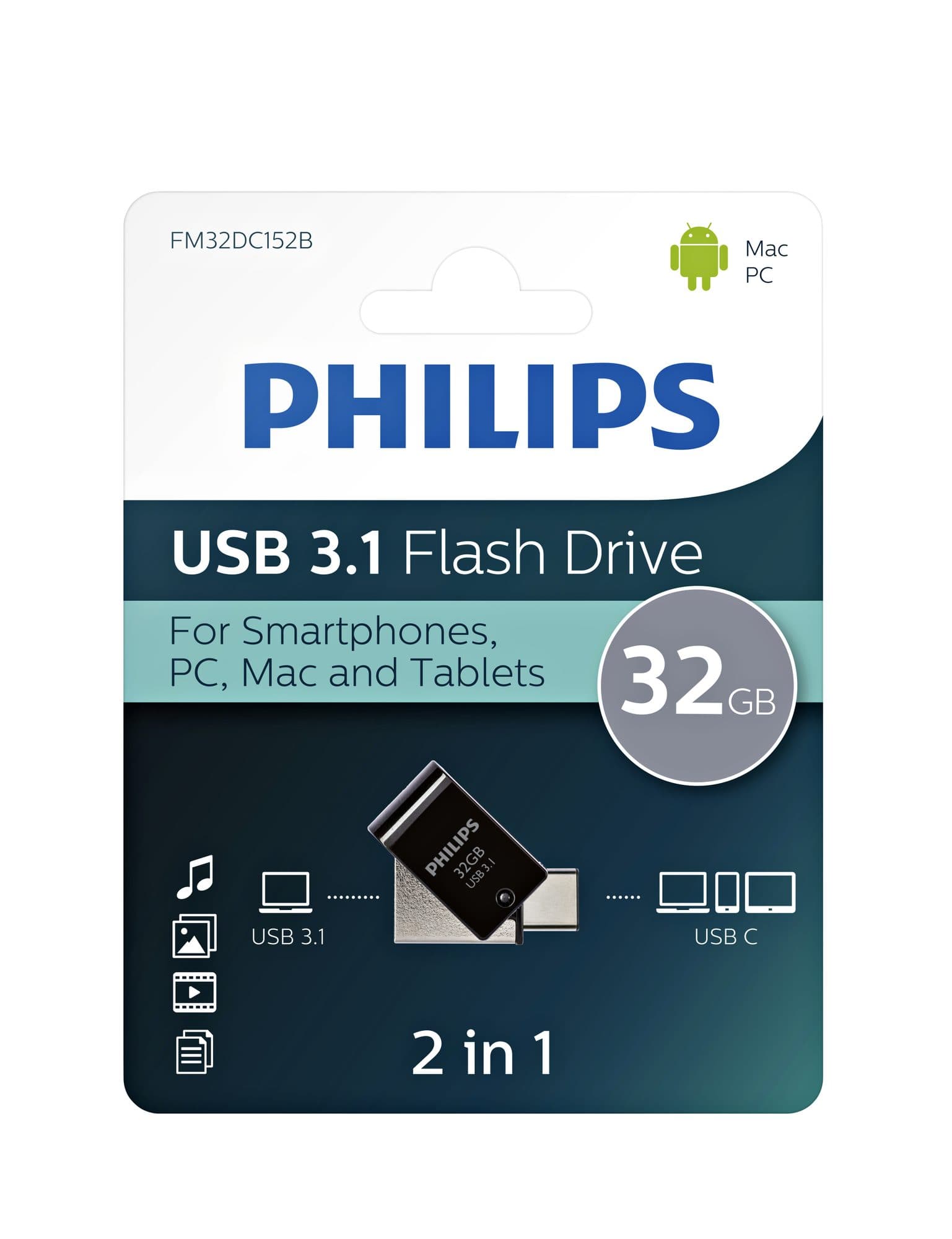 USB stick 3.1 Philips 2in1 USB-C USB-A 32GB zwart 2
