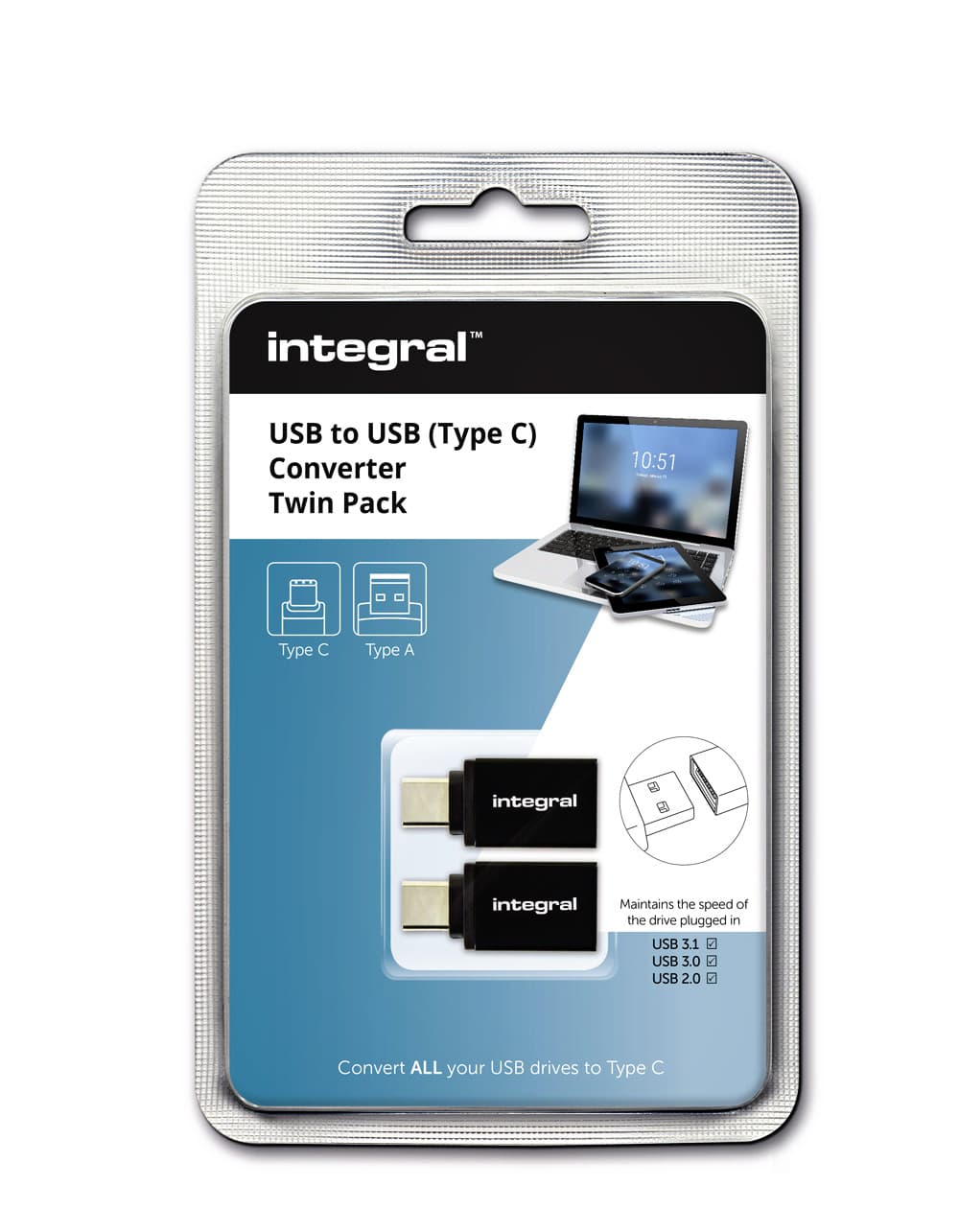 Adapter Integral 3.1 USB-A naar USB-C 2 stuks 2