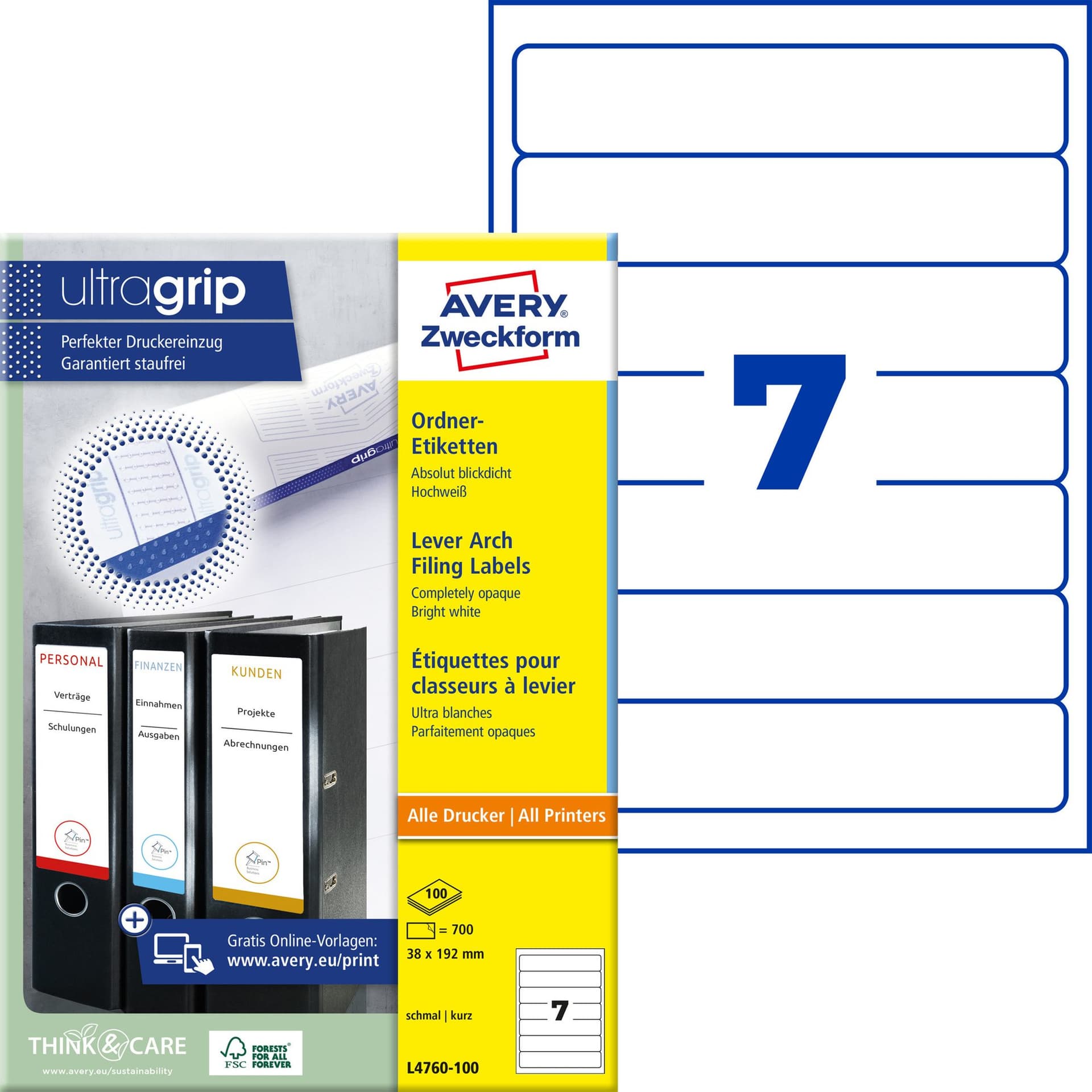 Rugetiket Avery smal 38x192mm zelfklevend wit 100 vel 2