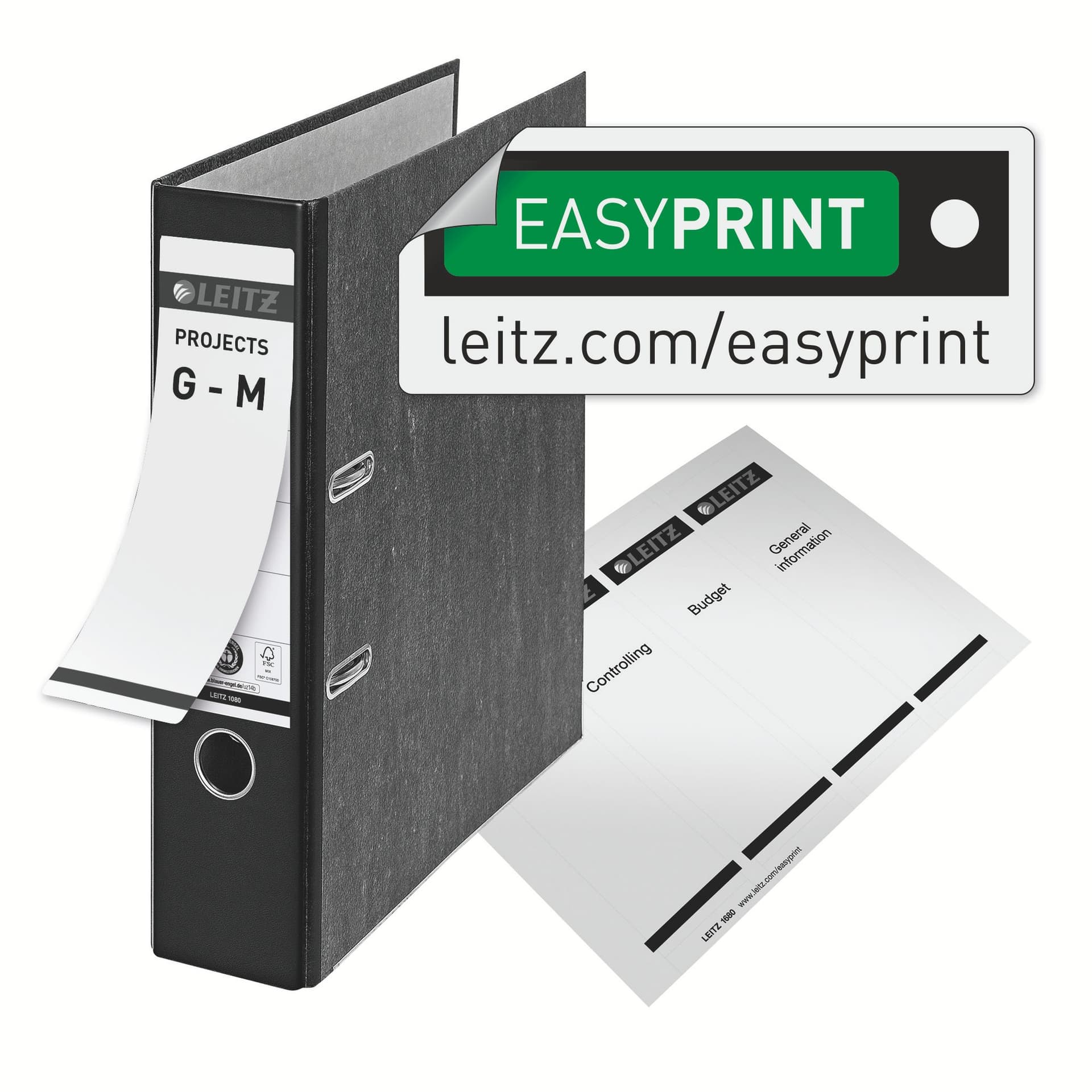 Ordner Leitz 1080 klassiek gewolkt 180° 80mm karton A4 zwart 10