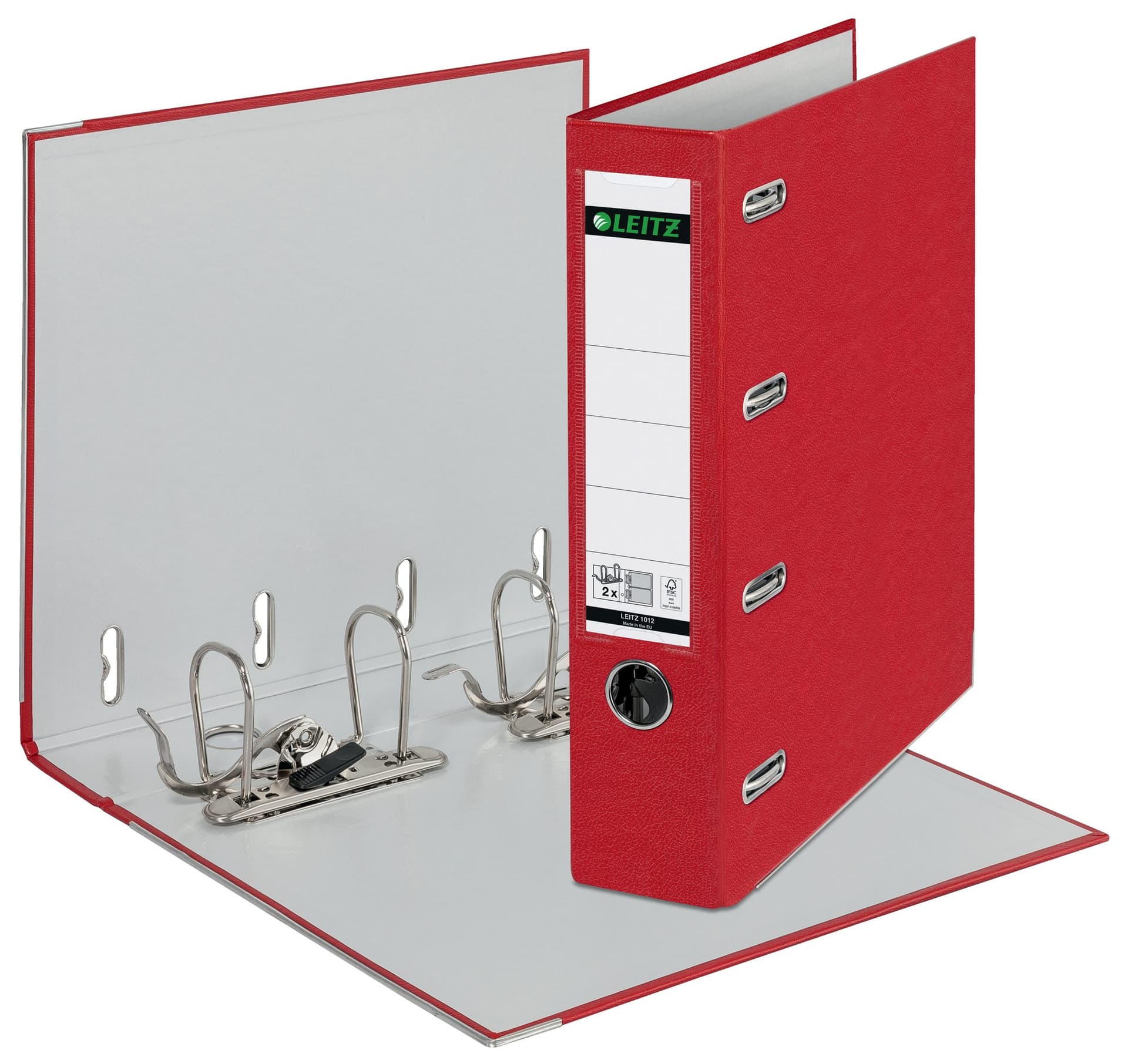 Giro-bank ordner Leitz A4 met dubbele mechaniek 80mm PP rood 2