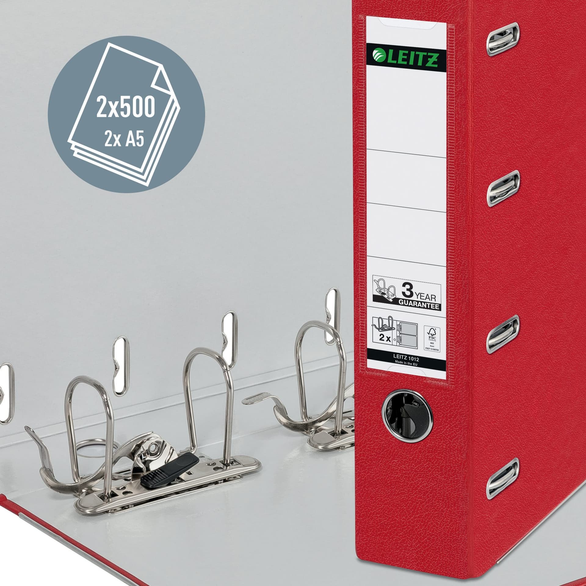 Giro-bank ordner Leitz A4 met dubbele mechaniek 80mm PP rood 7