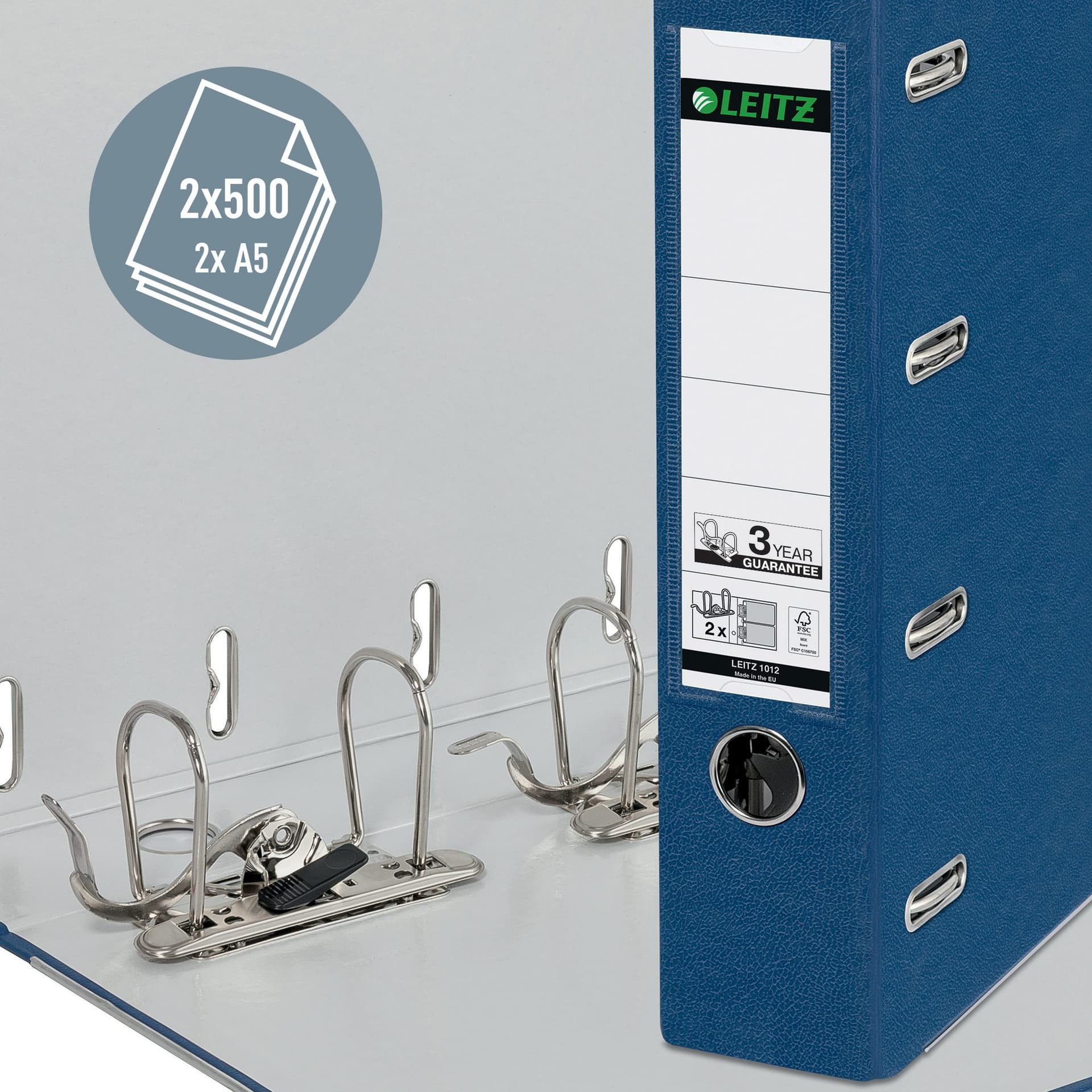 Giro-bank ordner Leitz A4 met dubbele mechaniek 80mm PP blauw 6