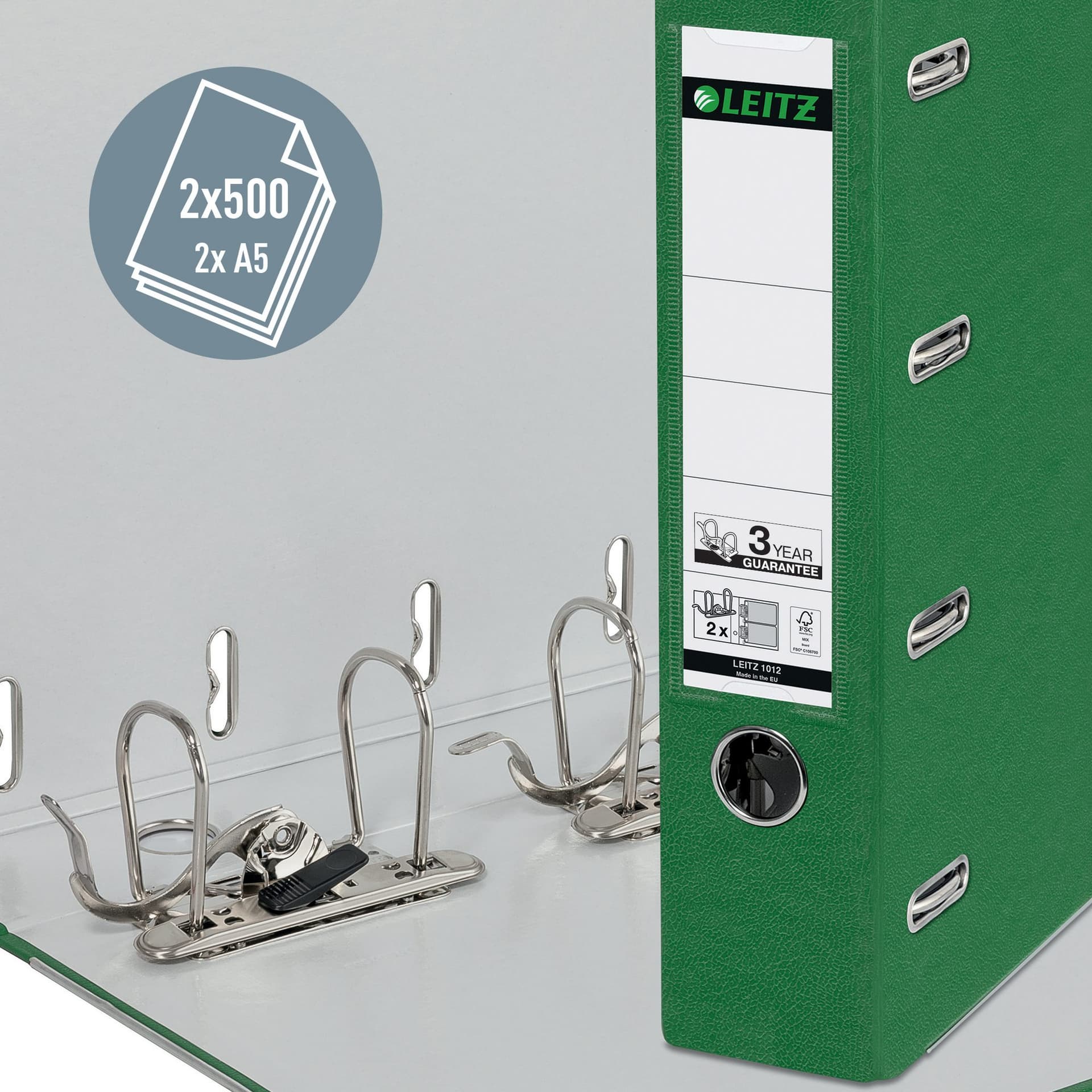 Giro-/bank ordner Leitz A4 met dubbele mechaniek 80mm PP groen 6