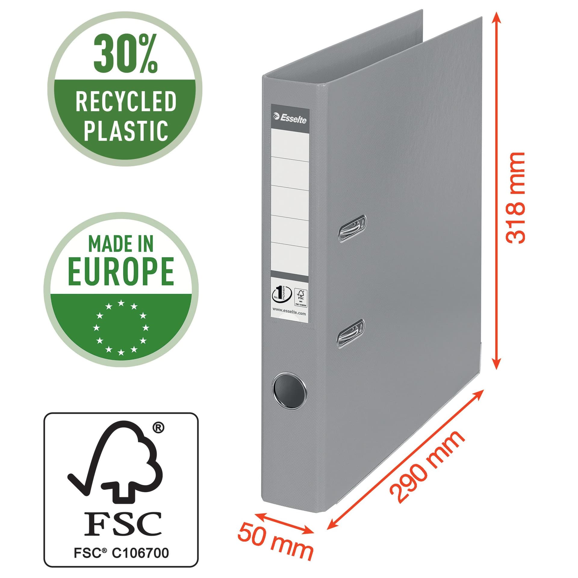 Ordner Esselte No.1 Power VIVIDA 50mm 30% gerecycled PP folie rood 2