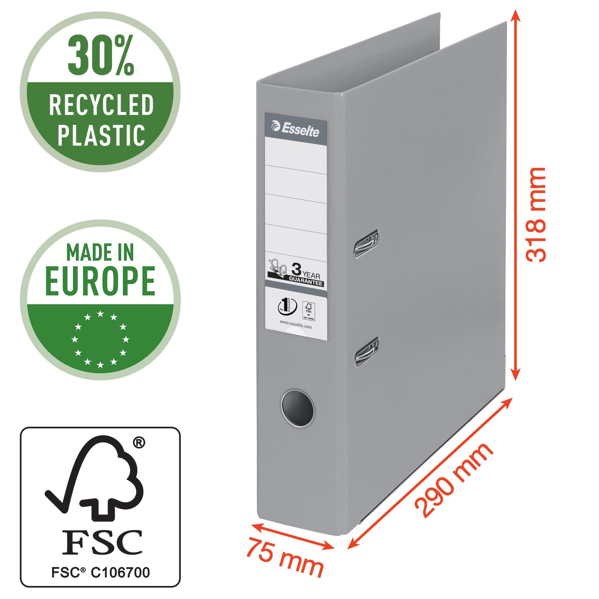 Ordner Esselte No.1 Power VIVIDA 75mm 30% gerecycled PP folie zwart 2