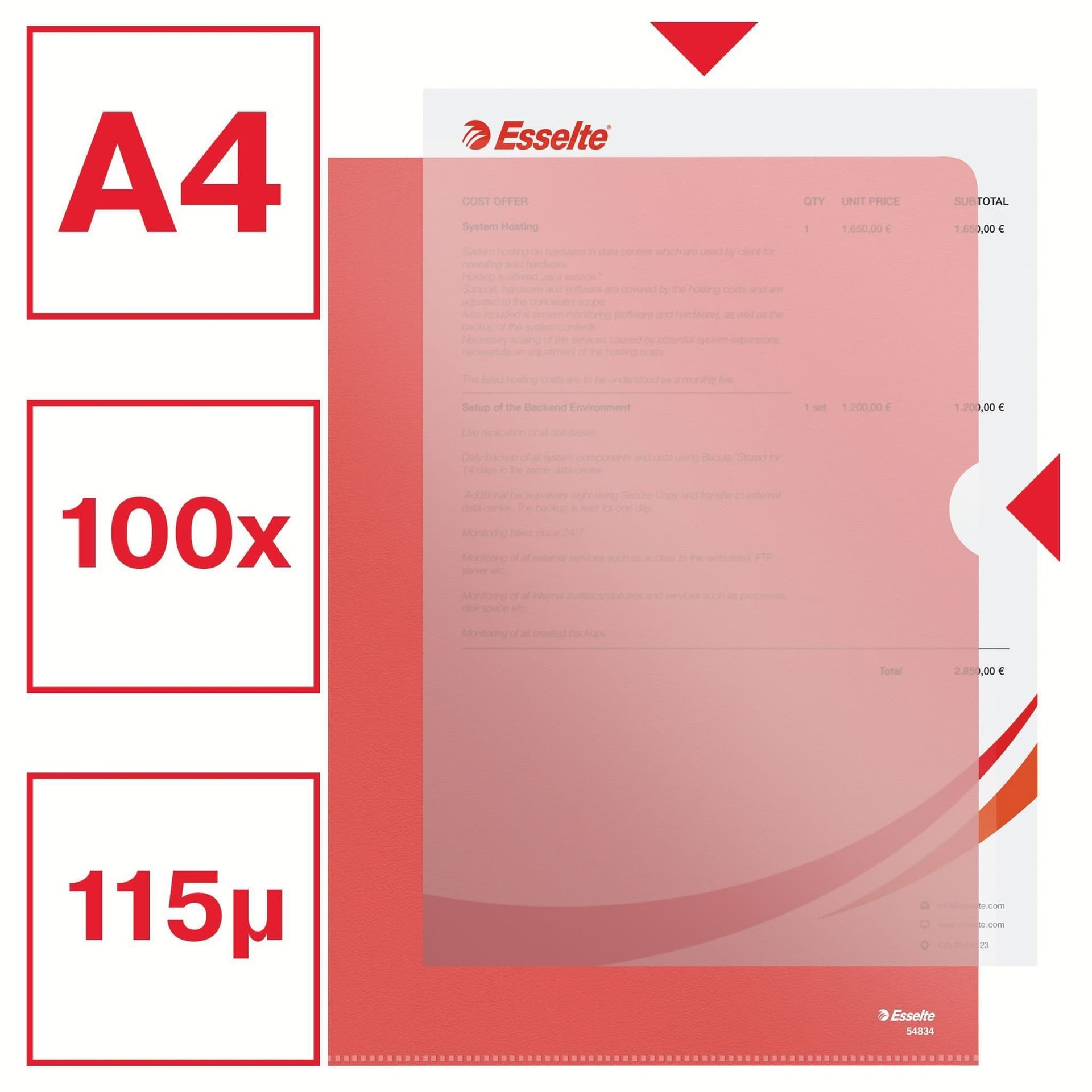 Insteekmap L-model Esselte standaard A4 0.11mm PP rood 100 stuks 4