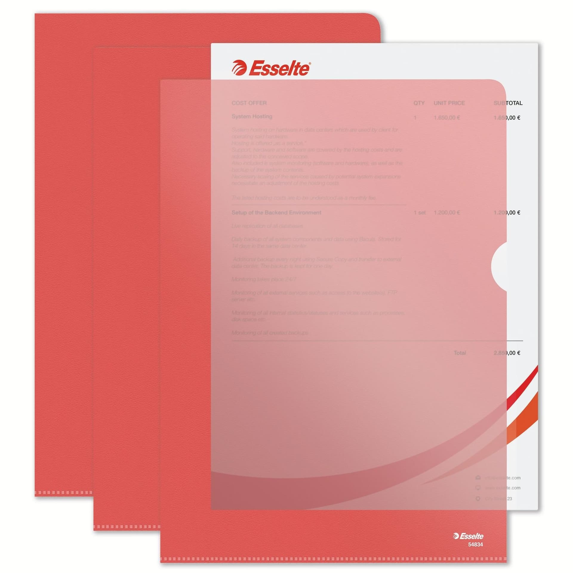 Insteekmap L-model Esselte standaard A4 0.11mm PP rood 100 stuks 2
