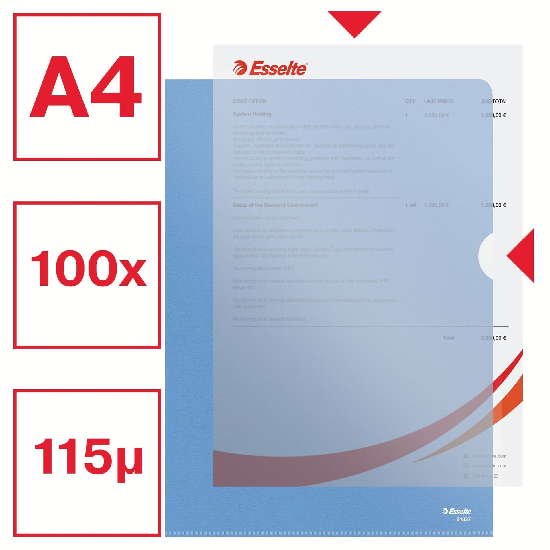 Insteekmap L-model Esselte standaard A4 0.11mm PP blauw 100 stuks 4