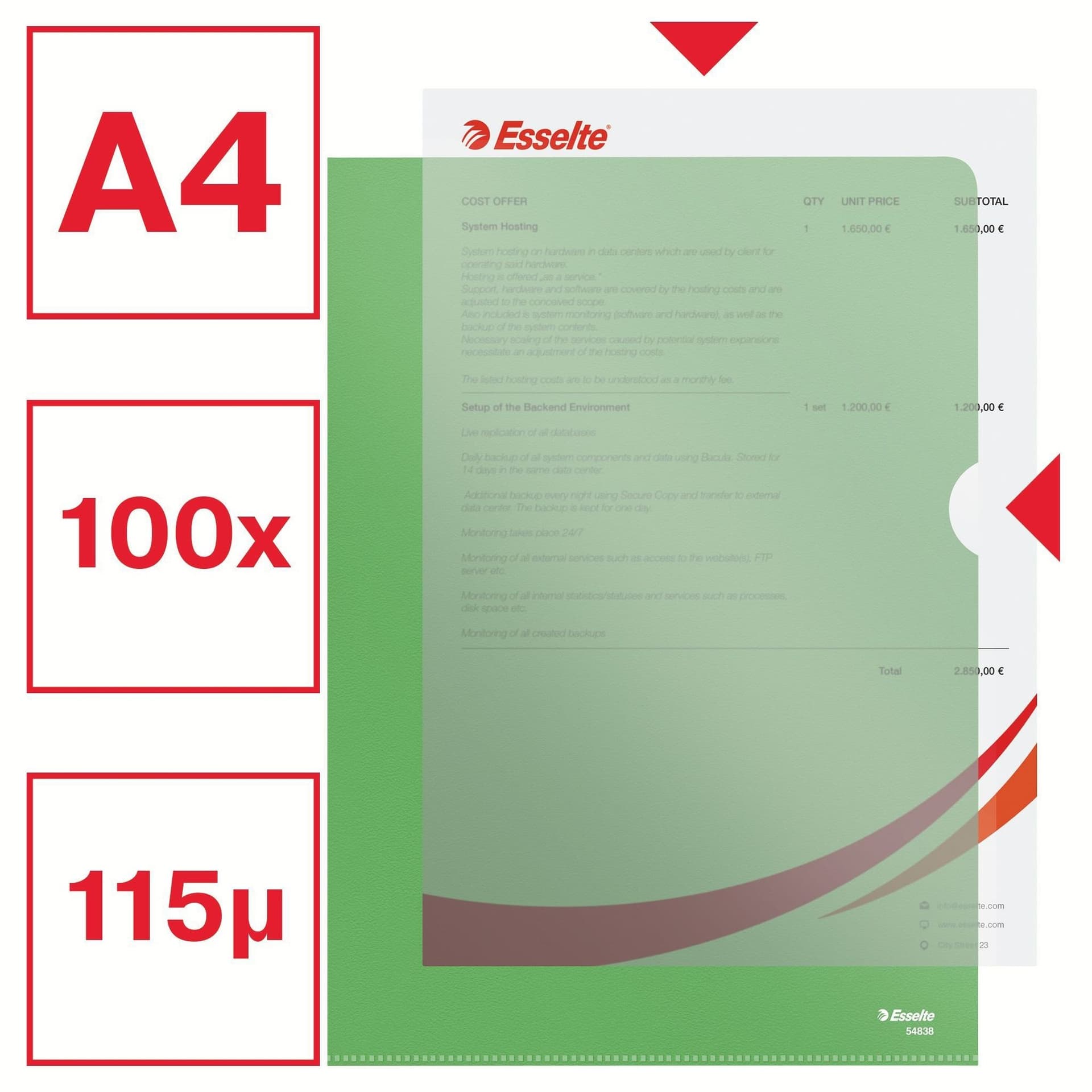 Insteekmap L-model Esselte standaard A4 0.11mm PP groen 100 stuks 3