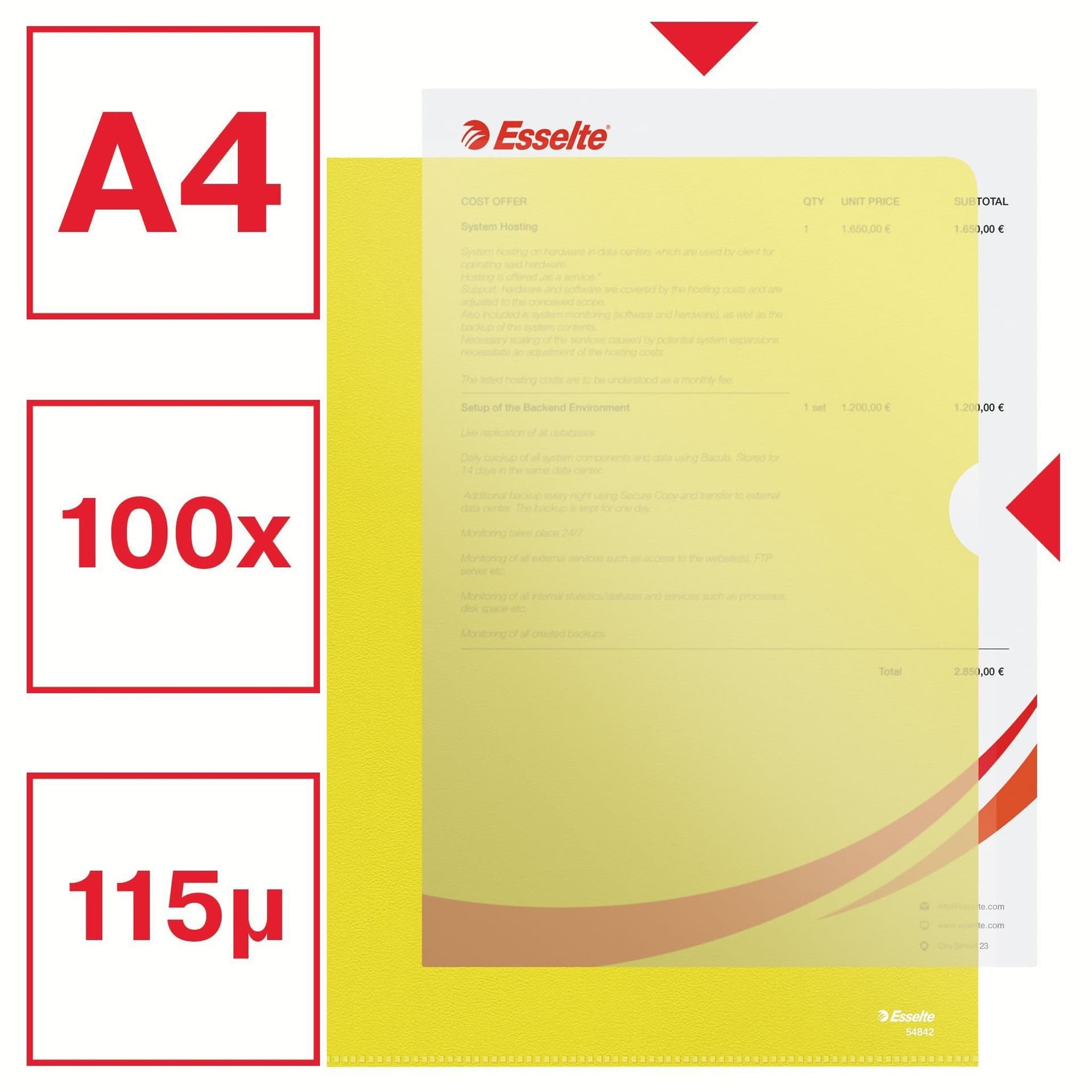 Insteekmap L-model Esselte standaard A4 0.11mm PP geel 100 stuks 3
