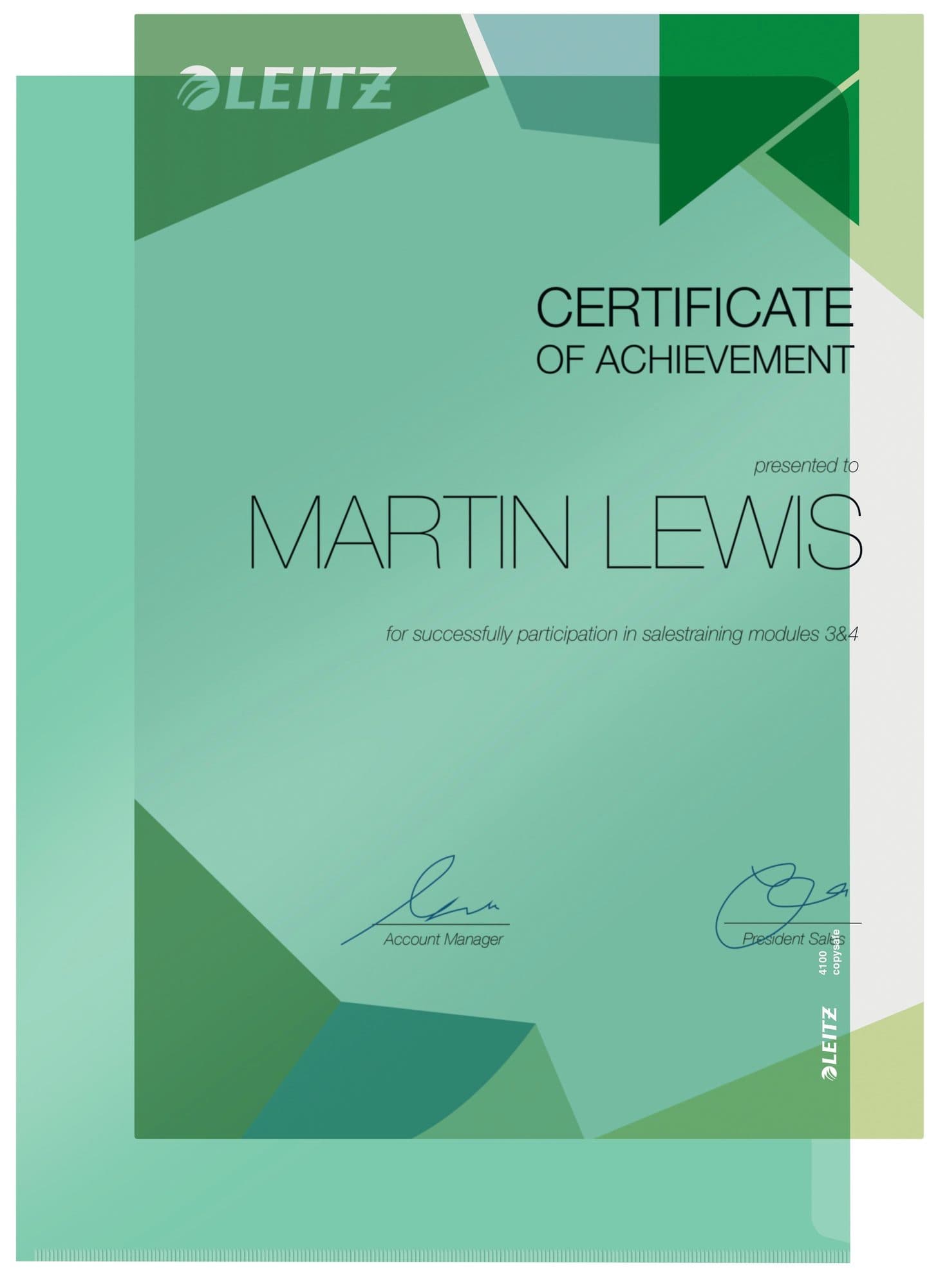 Insteekmap L-model Leitz Premium copy safe 0.15mm PVC A4 groen 100 stuks 2