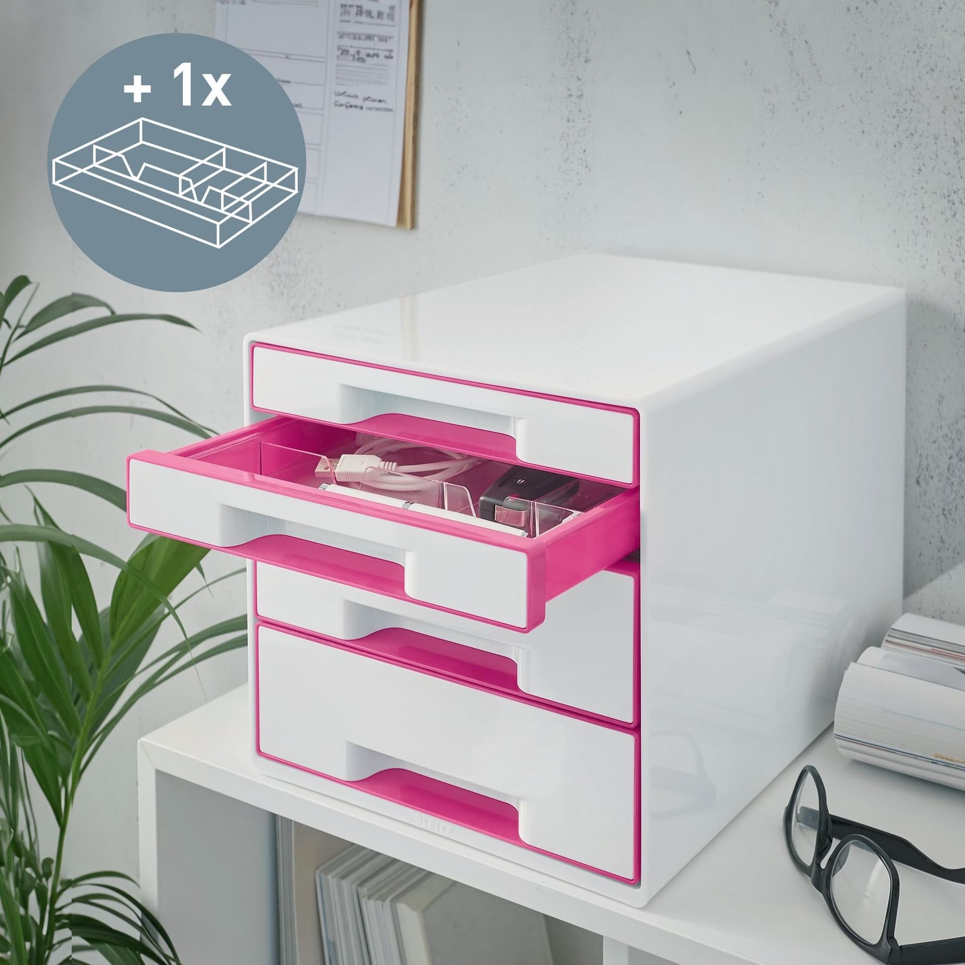 Ladenblok Leitz WOW 4 laden wit/roze 2