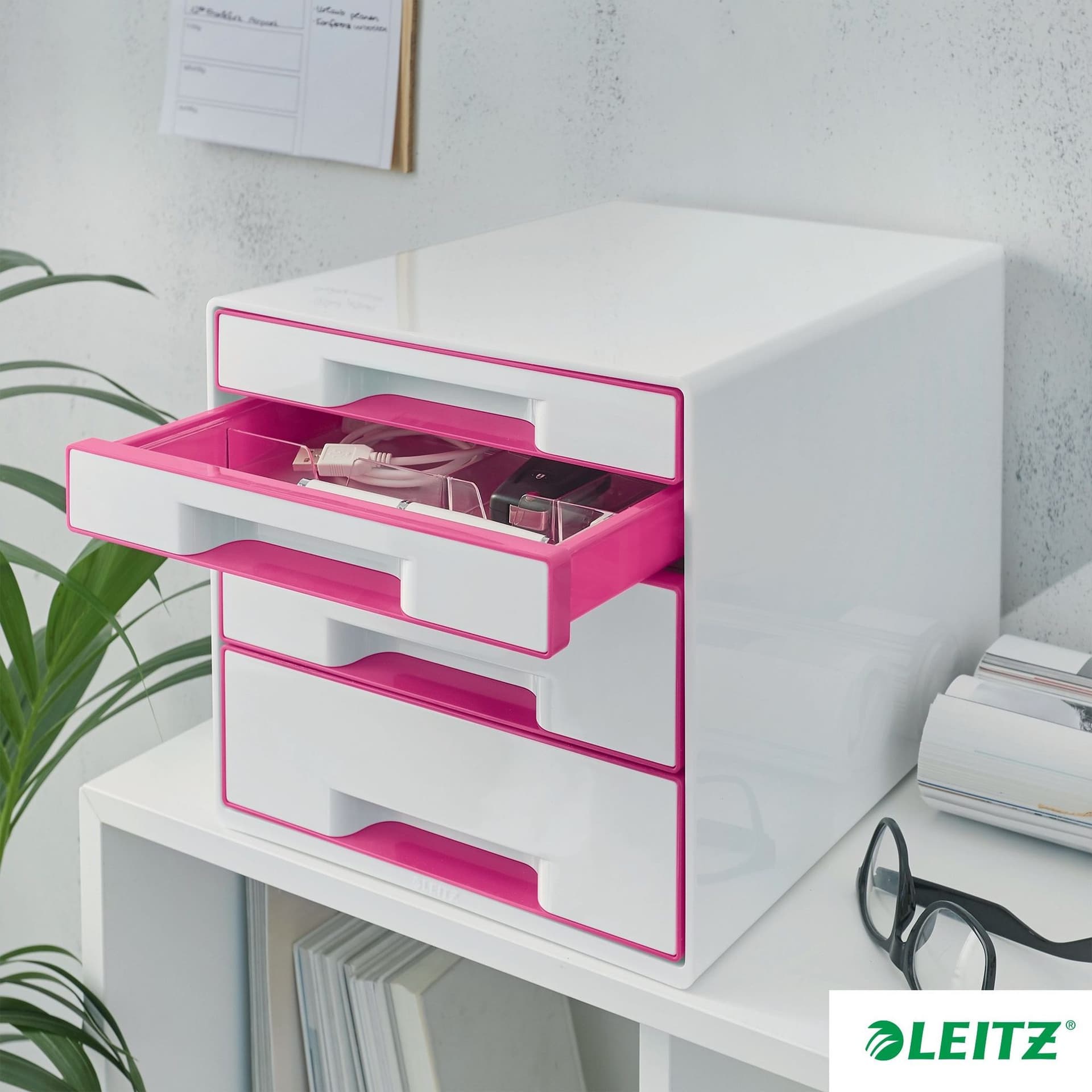 Ladenblok Leitz WOW 4 laden wit/roze 4