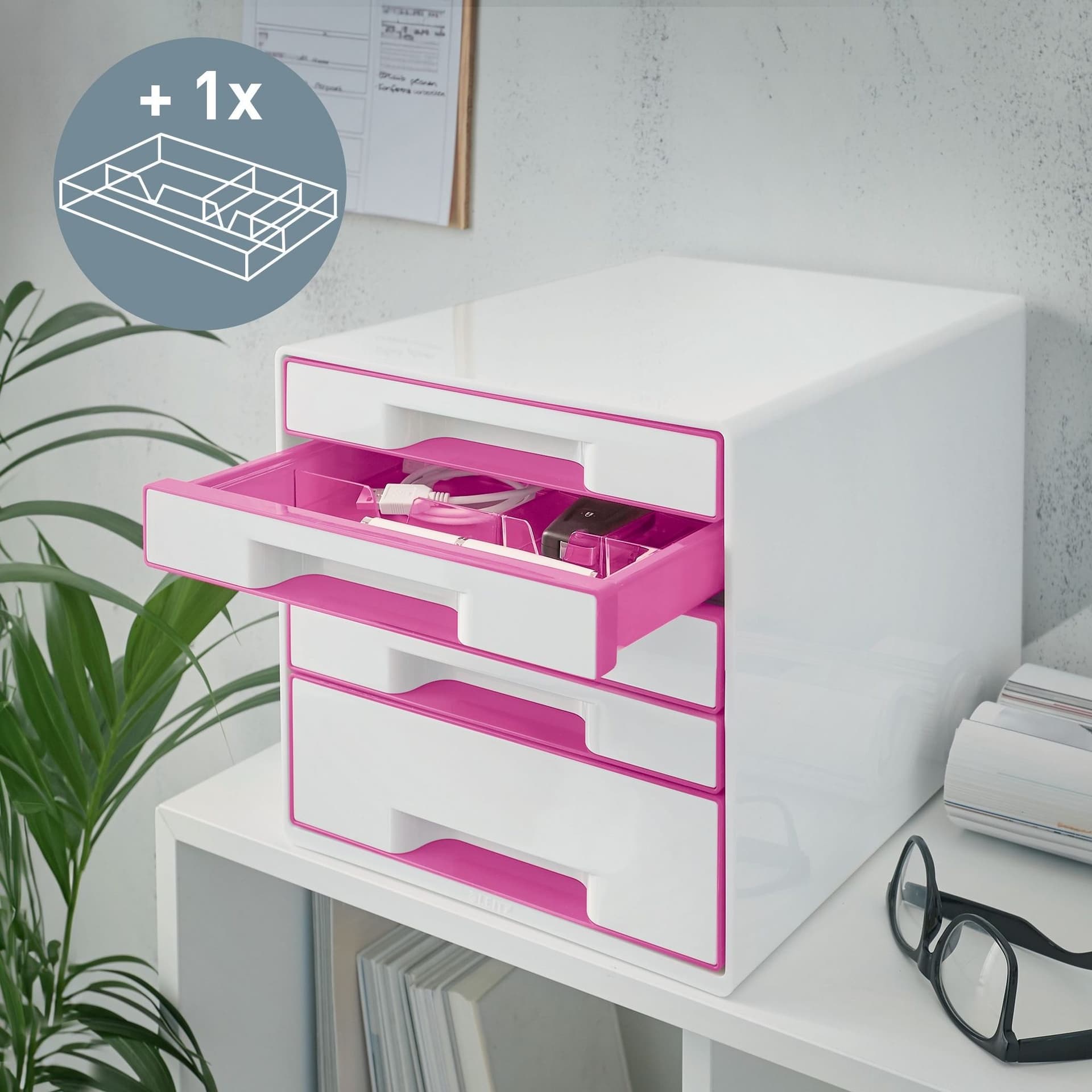 Ladenblok Leitz WOW 5 laden wit/roze 3