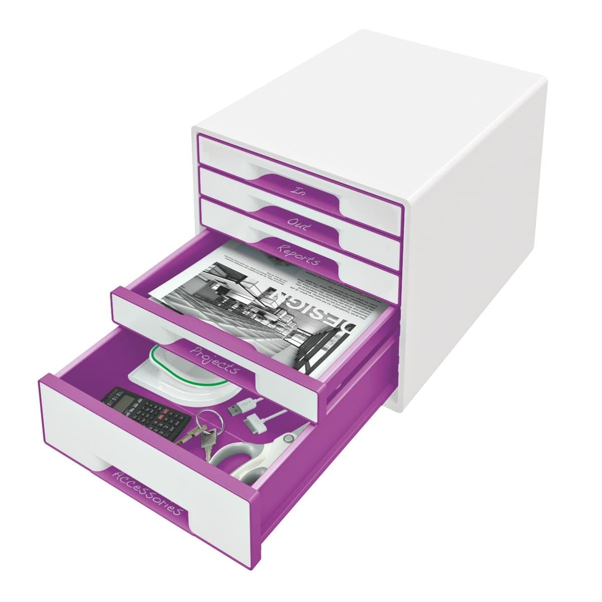 Ladenblok Leitz WoW 5 laden wit/paars 2
