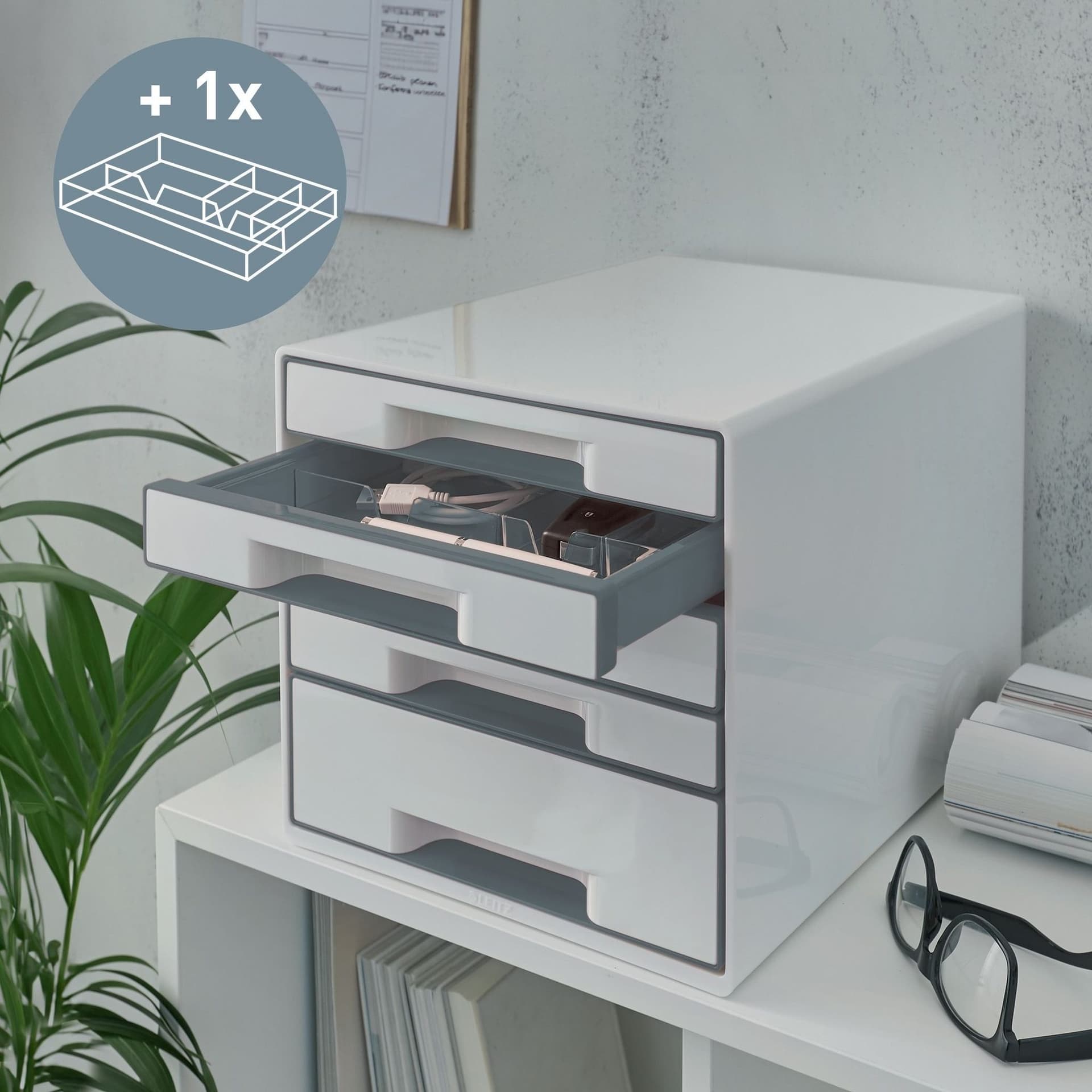 Ladenblok Leitz WOW CUBE A4 maxi 5 laden wit/grijs 2