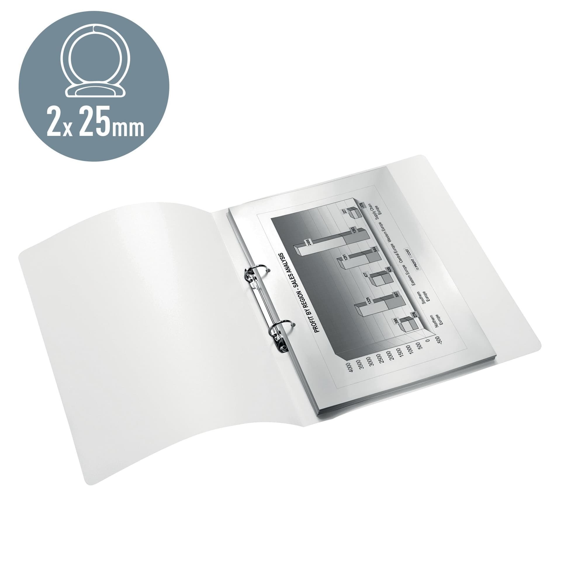 Ringband Leitz WOW A4 2-rings O-mechaniek 25mm PP wit 3