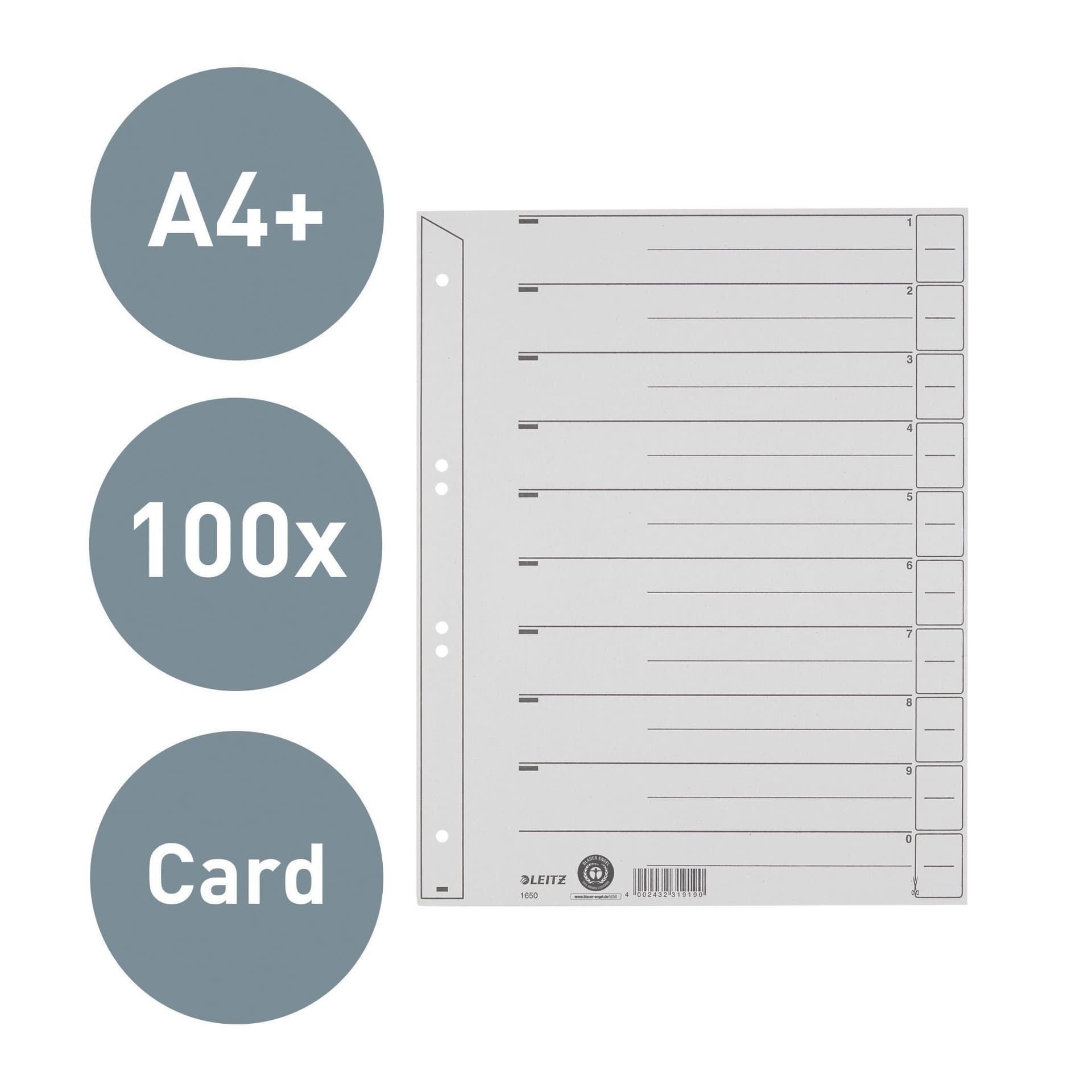 Scheidingsbladen Leitz A4 karton 200gr 6-gaats grijs 100 stuks 3