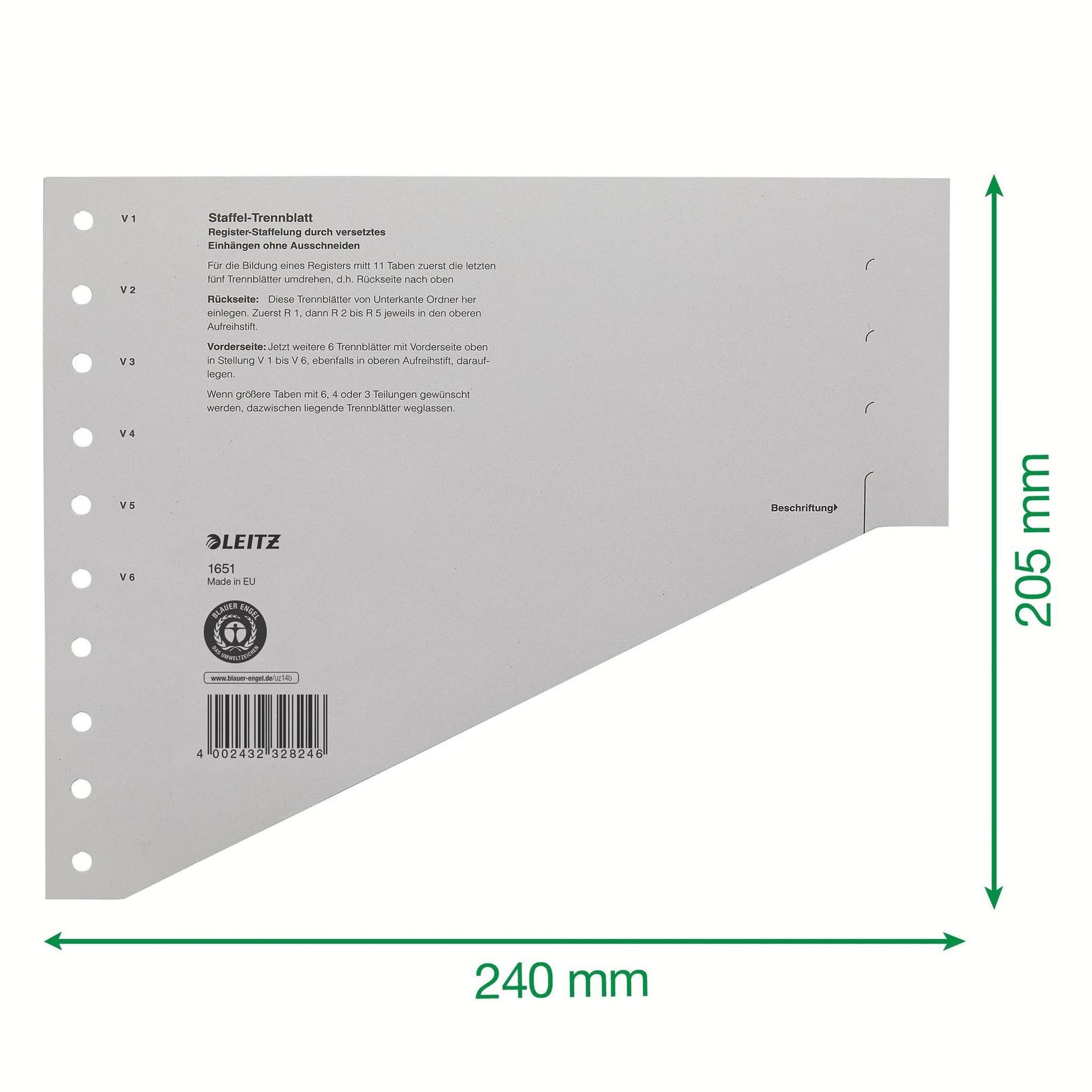 Scheidingsbladen Leitz A4 karton 200gr 11-gaats grijs 100 stuks 2