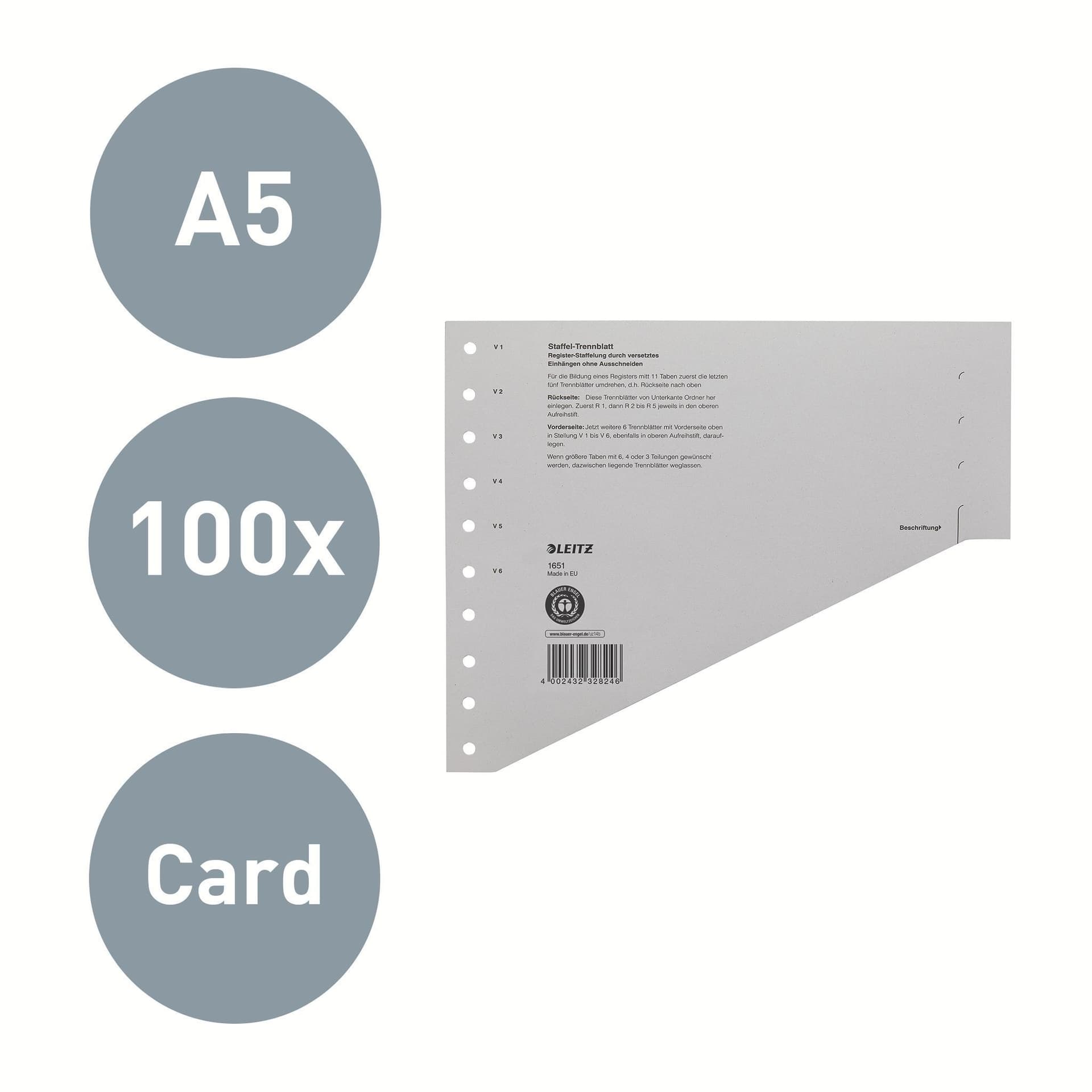 Scheidingsbladen Leitz A4 karton 200gr 11-gaats grijs 100 stuks 3