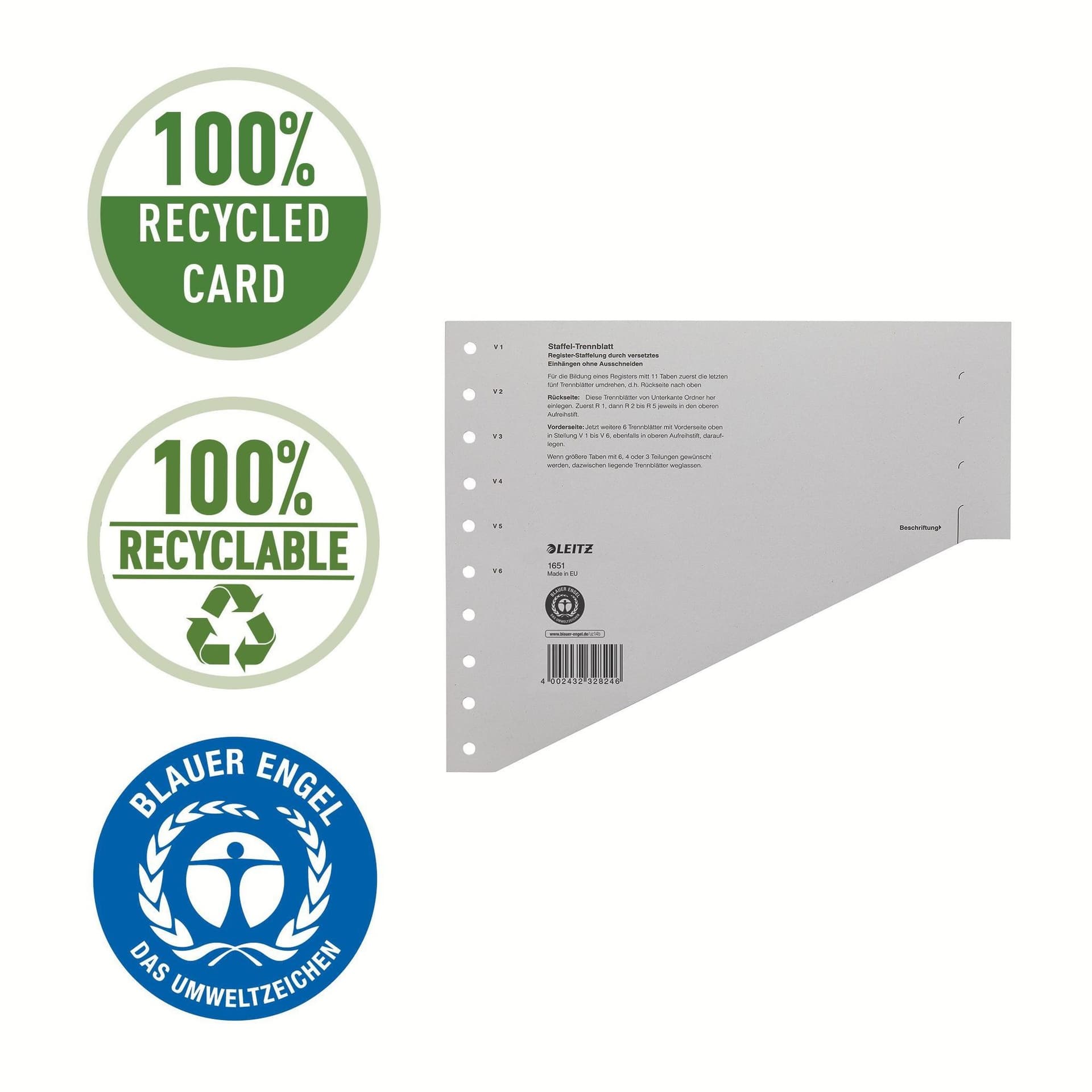 Scheidingsbladen Leitz A4 karton 200gr 11-gaats grijs 100 stuks 5