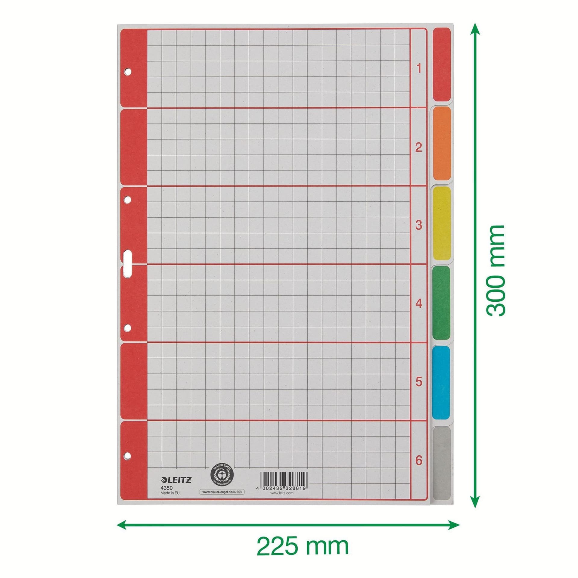 Tabbladen Leitz 4-gaats 4350 6-delig grijs karton 2