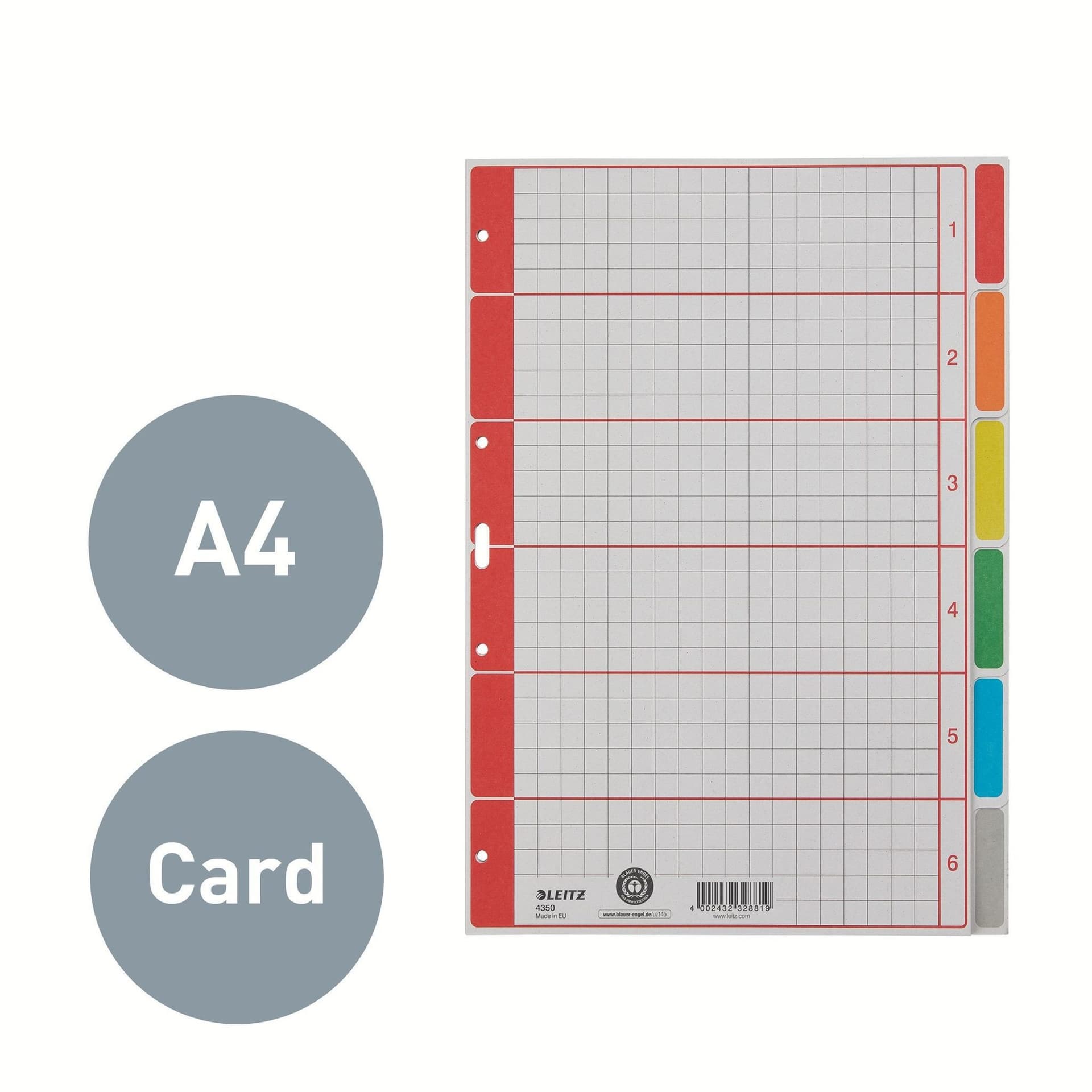 Tabbladen Leitz 4-gaats 4350 6-delig grijs karton 3
