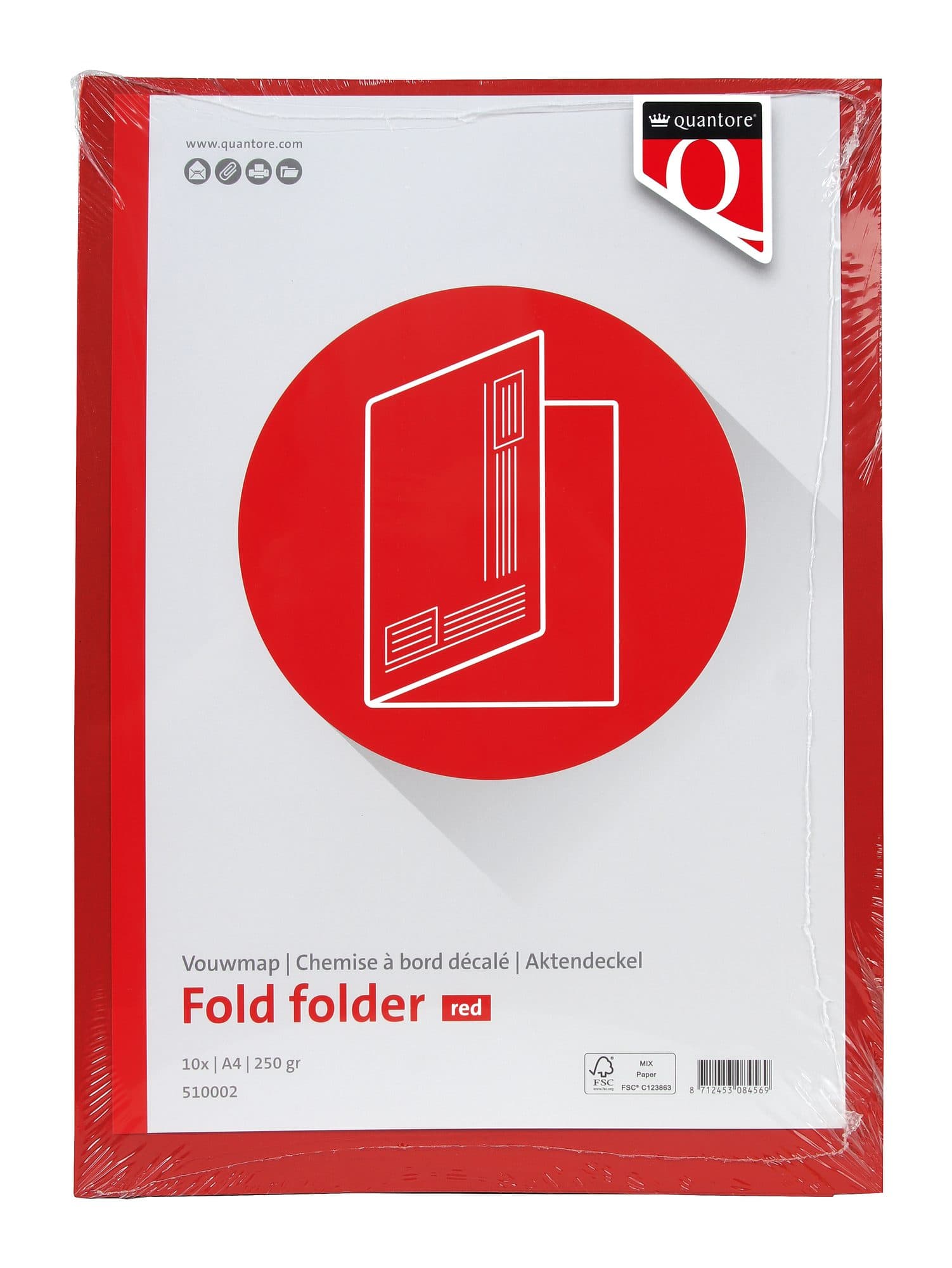 Vouwmap Quantore A4 ongelijke zijde 250gr rood 2
