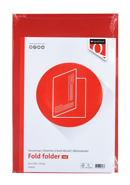 Vouwmap Quantore Folio ongelijke zijde 250gr rood 2