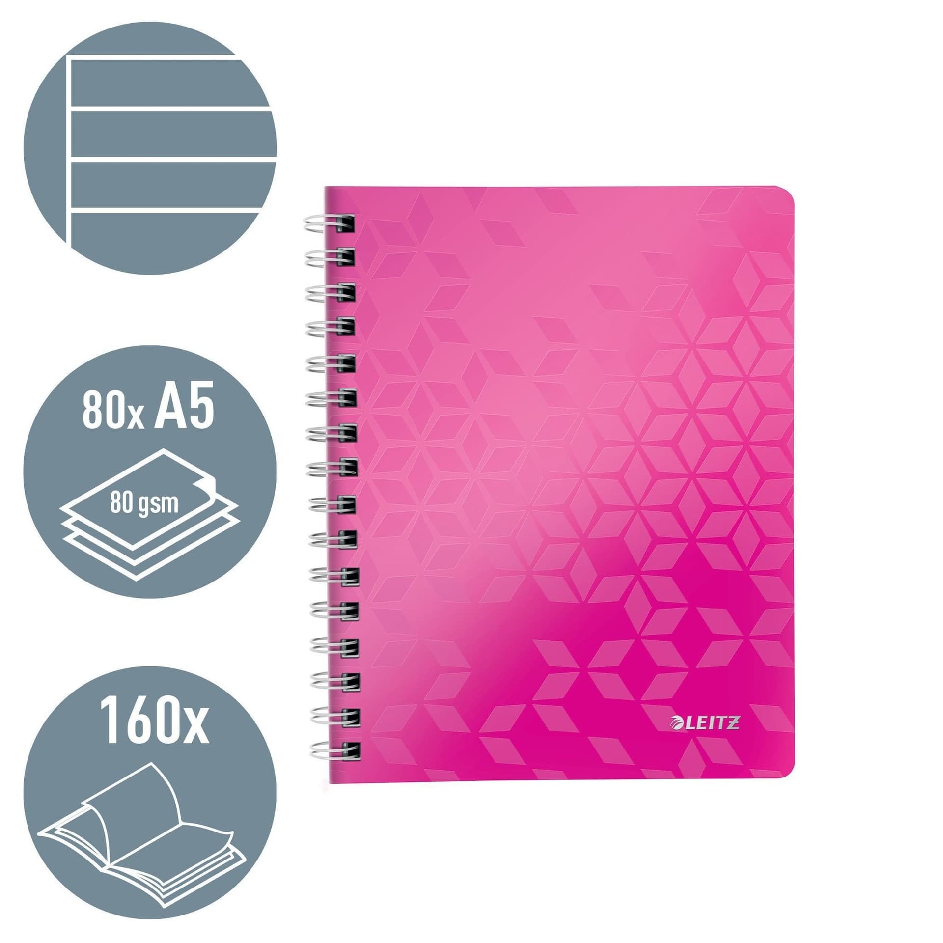Notitieboek Leitz WOW A5 spiraal 160 pagina's lijn roze 4