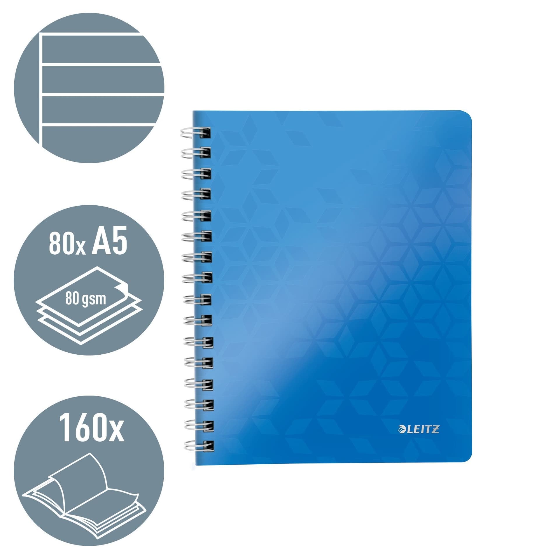 Notitieboek Leitz WOW A5 spiraal 160 pagina's lijn blauw 4
