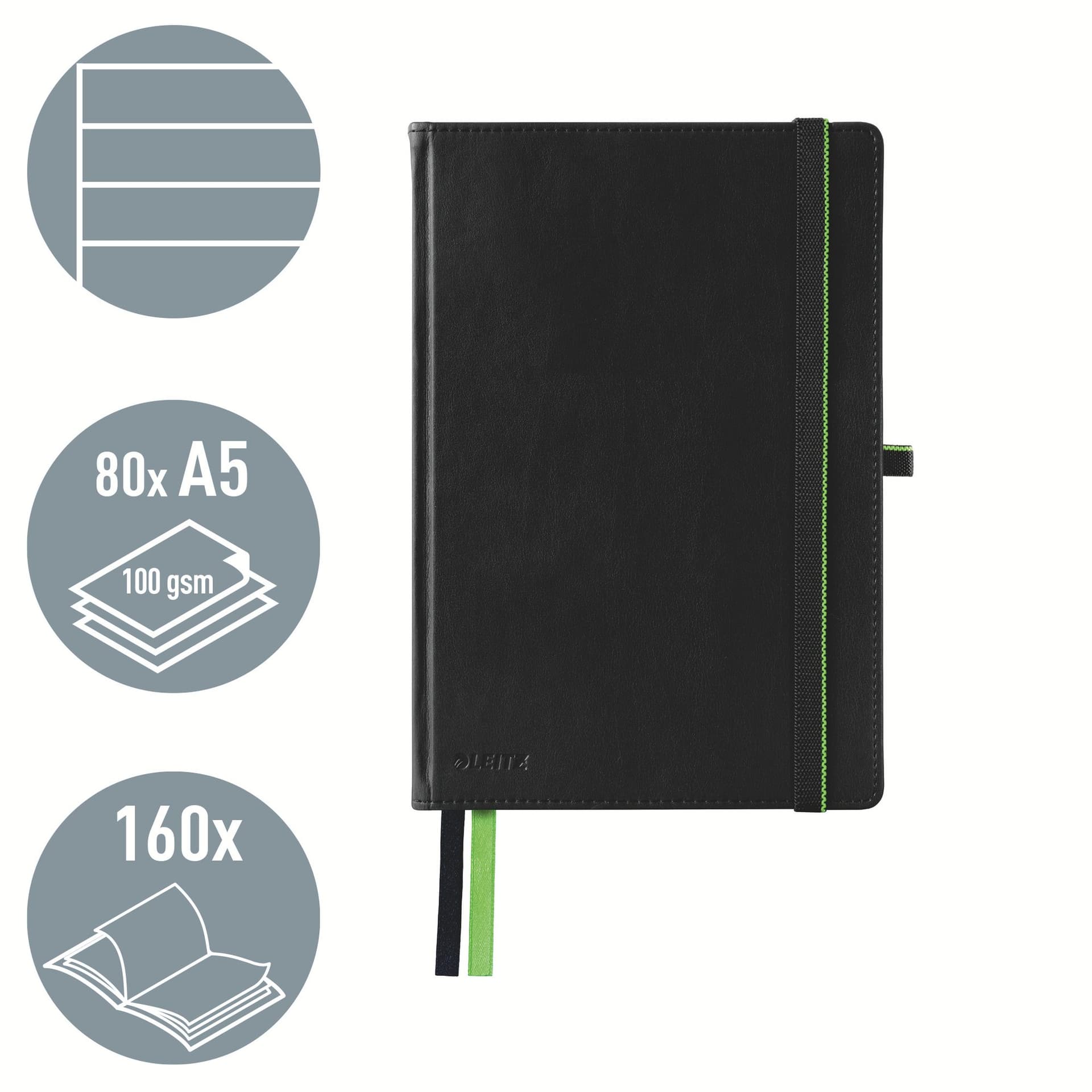 Notitieboek Leitz Complete A5 lijn 160 pagina's 100gr zwart 5