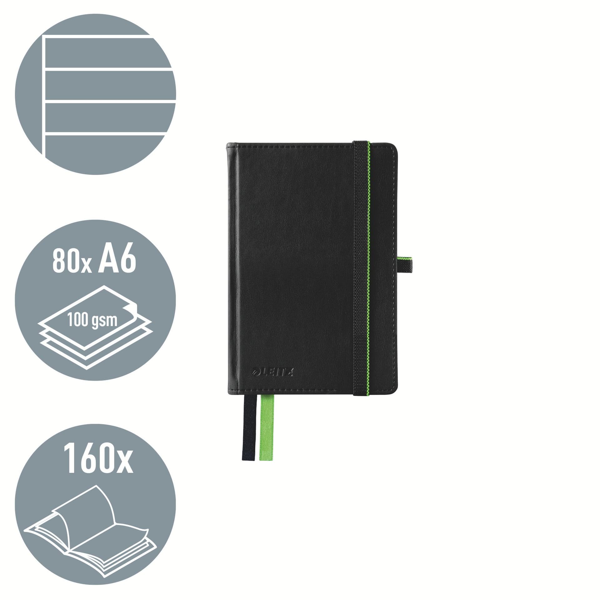 Notitieboek Leitz Complete A6 lijn 160 pagina's 100gr zwart 2