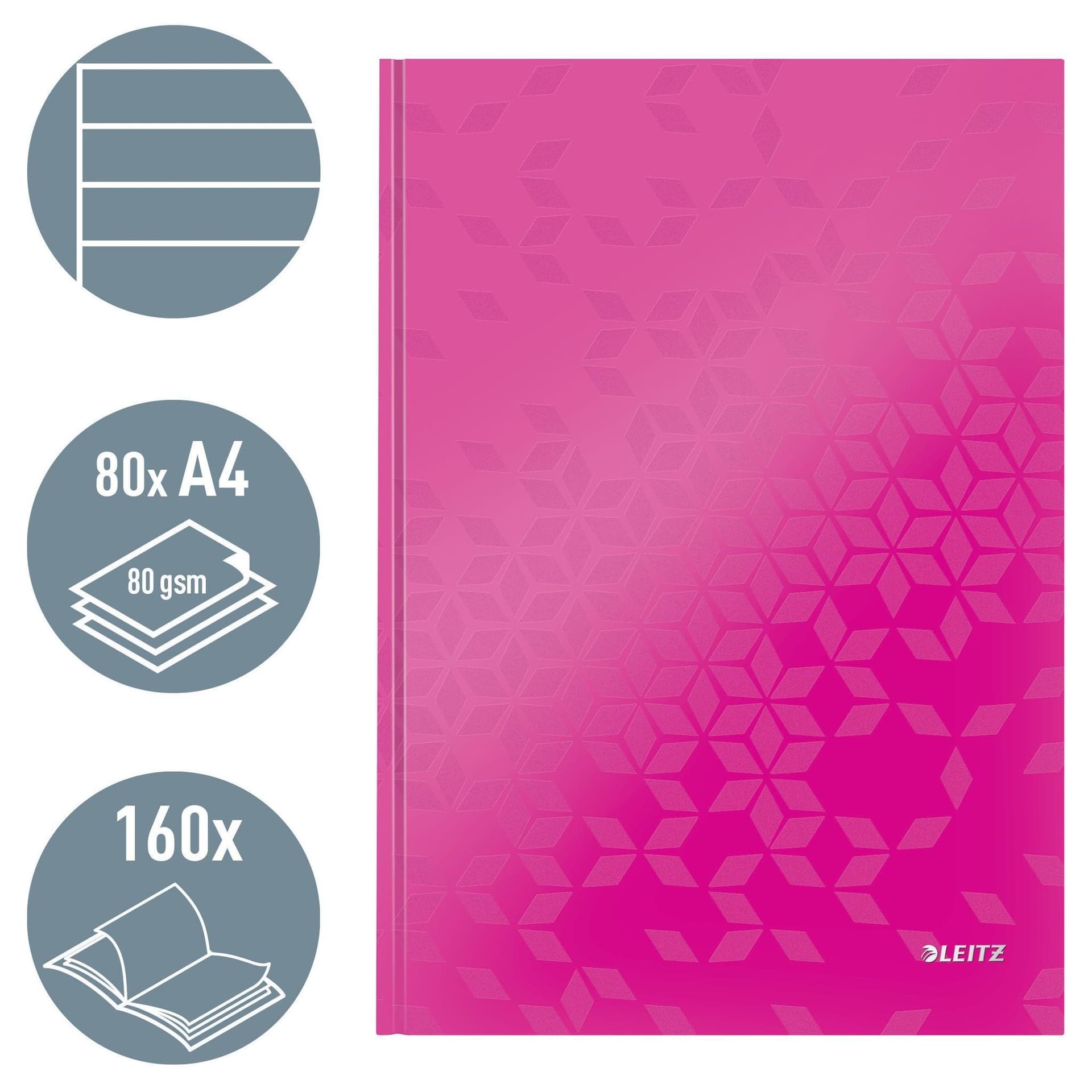 Notitieboek Leitz WOW A4 160 pagina's 90gr lijn roze 3