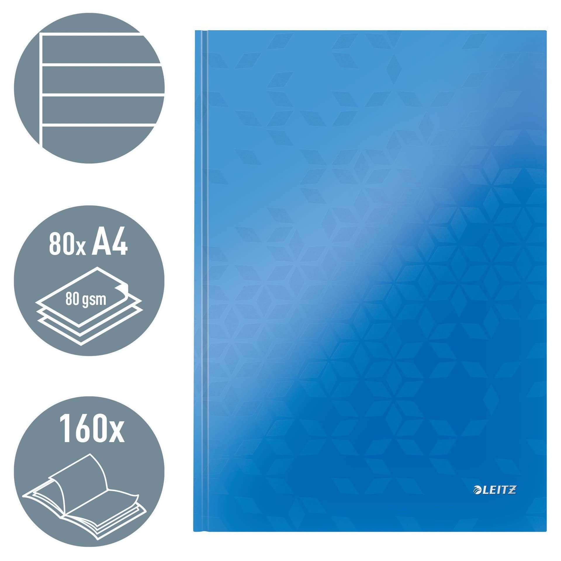 Notitieboek Leitz WOW A4 160blz 90gr lijn blauw 3