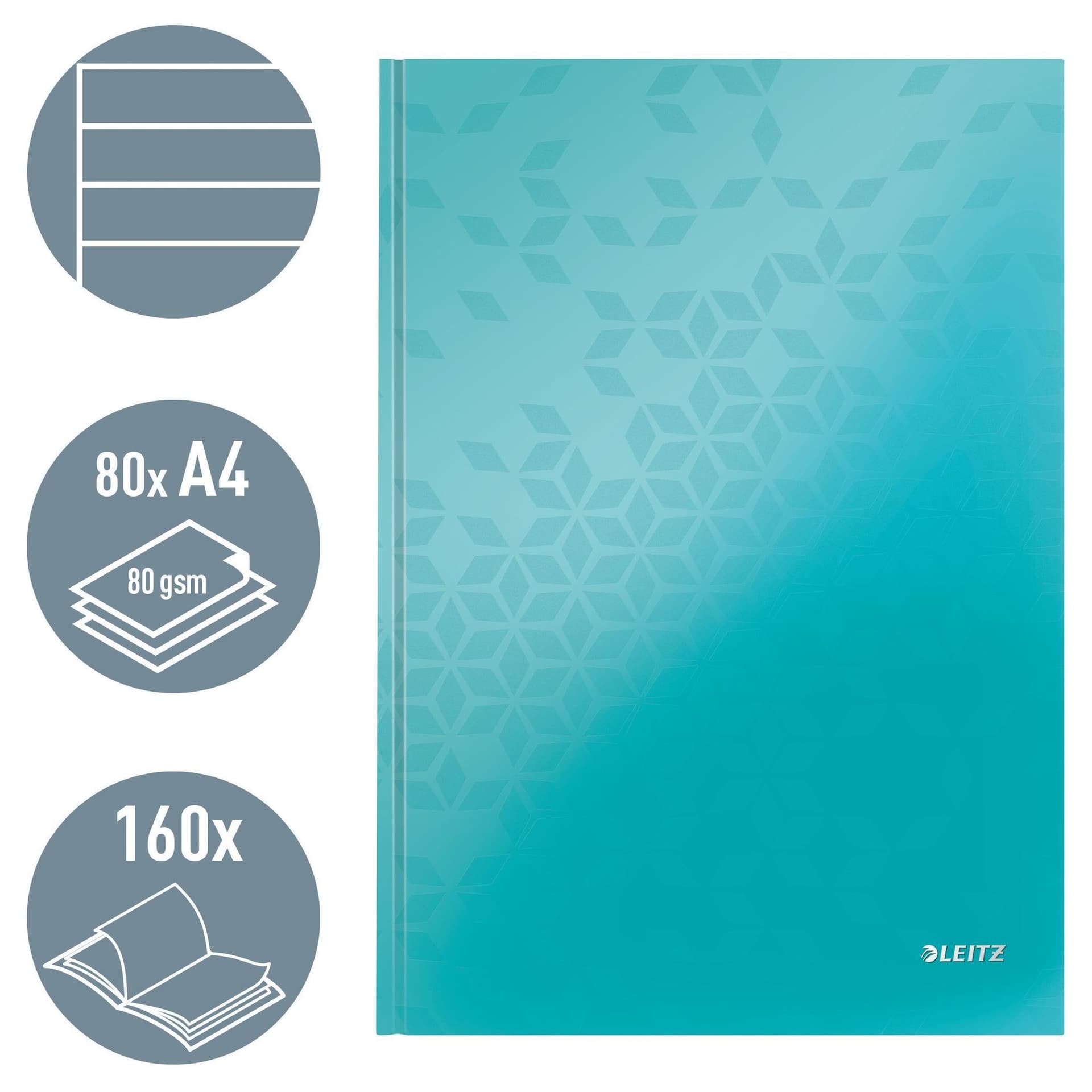 Notitieboek Leitz WOW A4 160 pagina's 90gr lijn ijsblauw 4